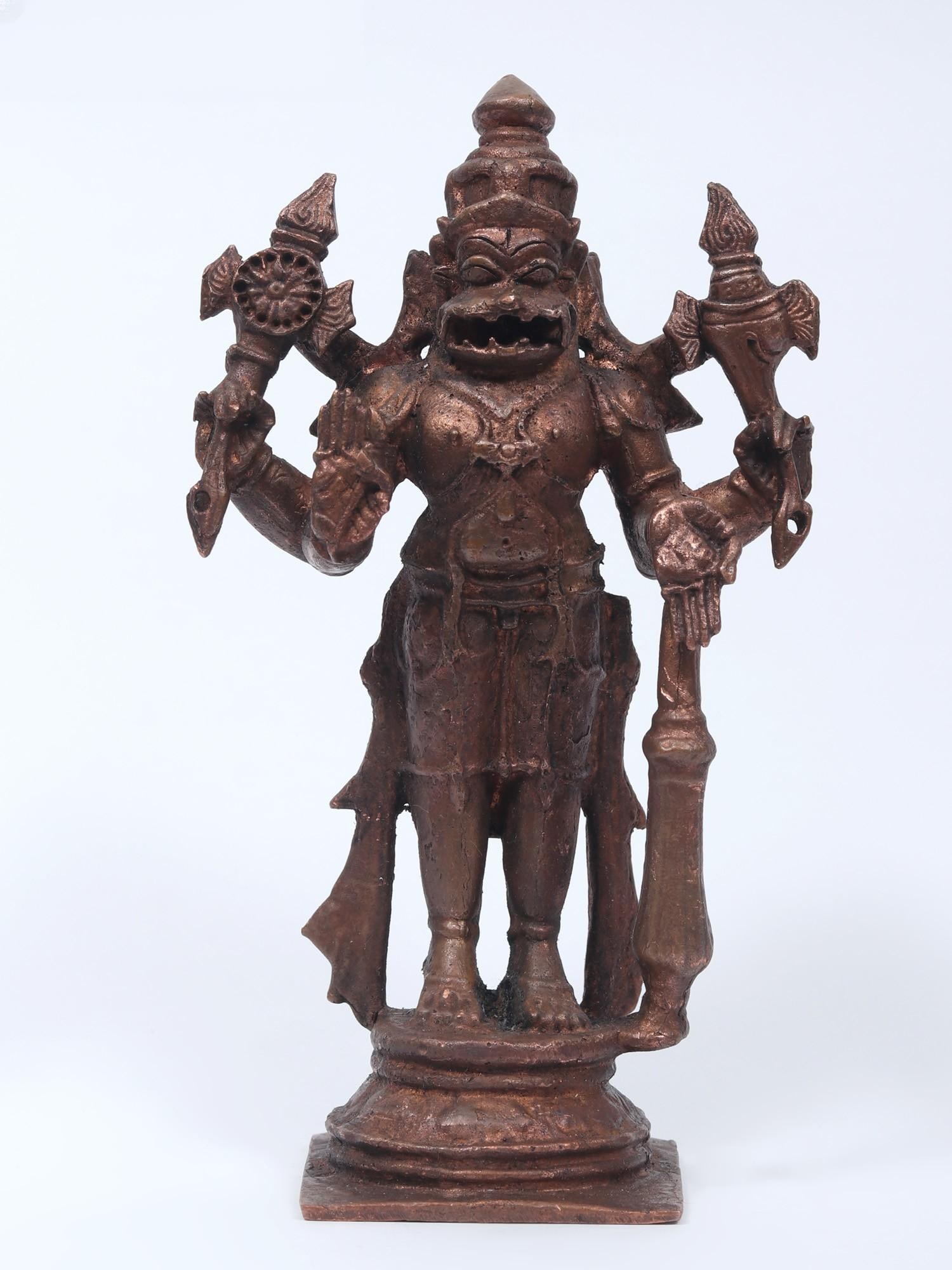 5" Small Standing Lord Narasimha | Copper Statue: Title: 5" Small Standing Lord Narasimha | Copper Statue Description: Additional Information: Small Sized Statues Reserve: $103.00 Shipping: Domestic: Flat-rate of $11.00 to anywhere within the