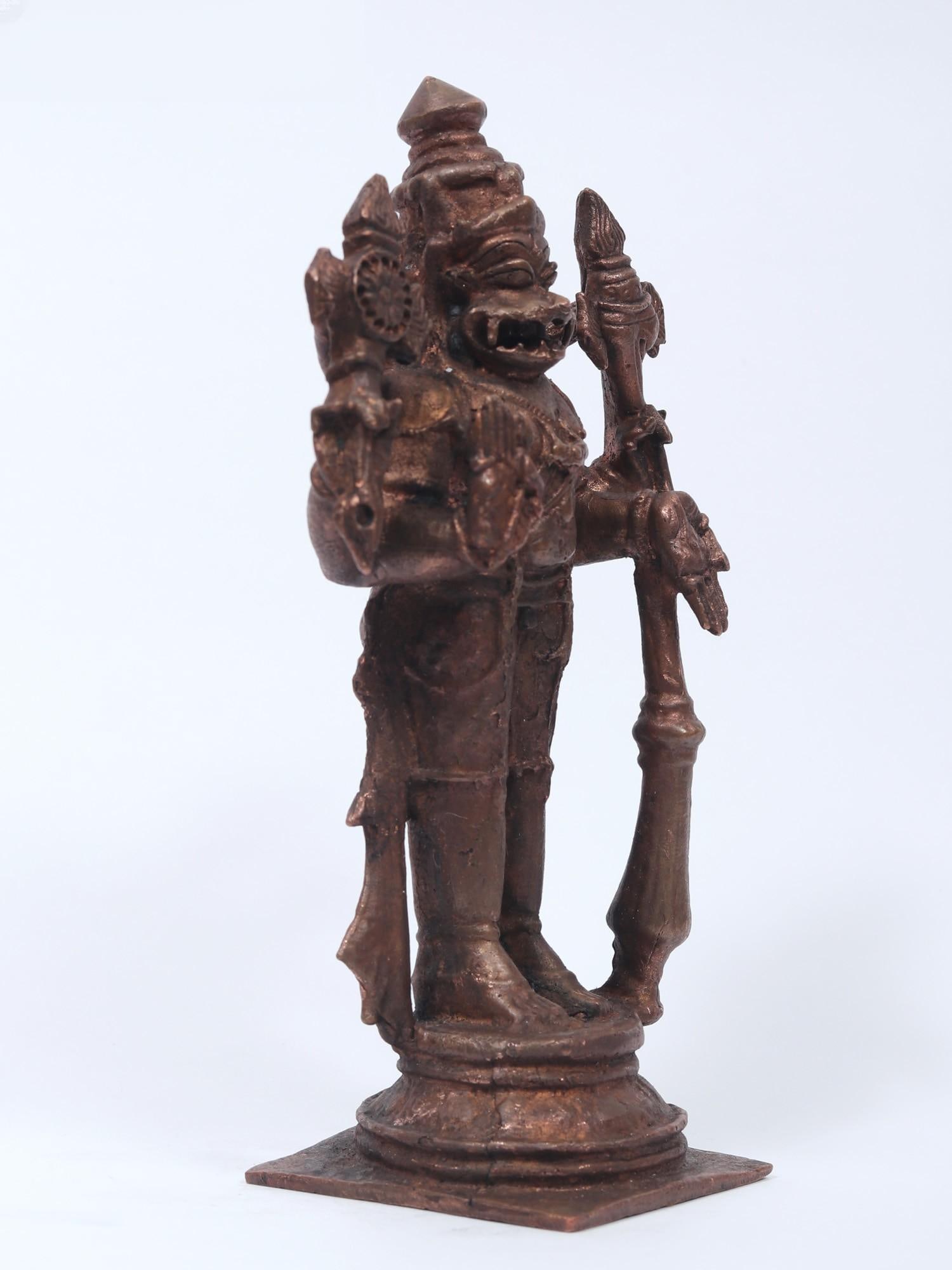 5" Small Standing Lord Narasimha | Copper Statue - 2