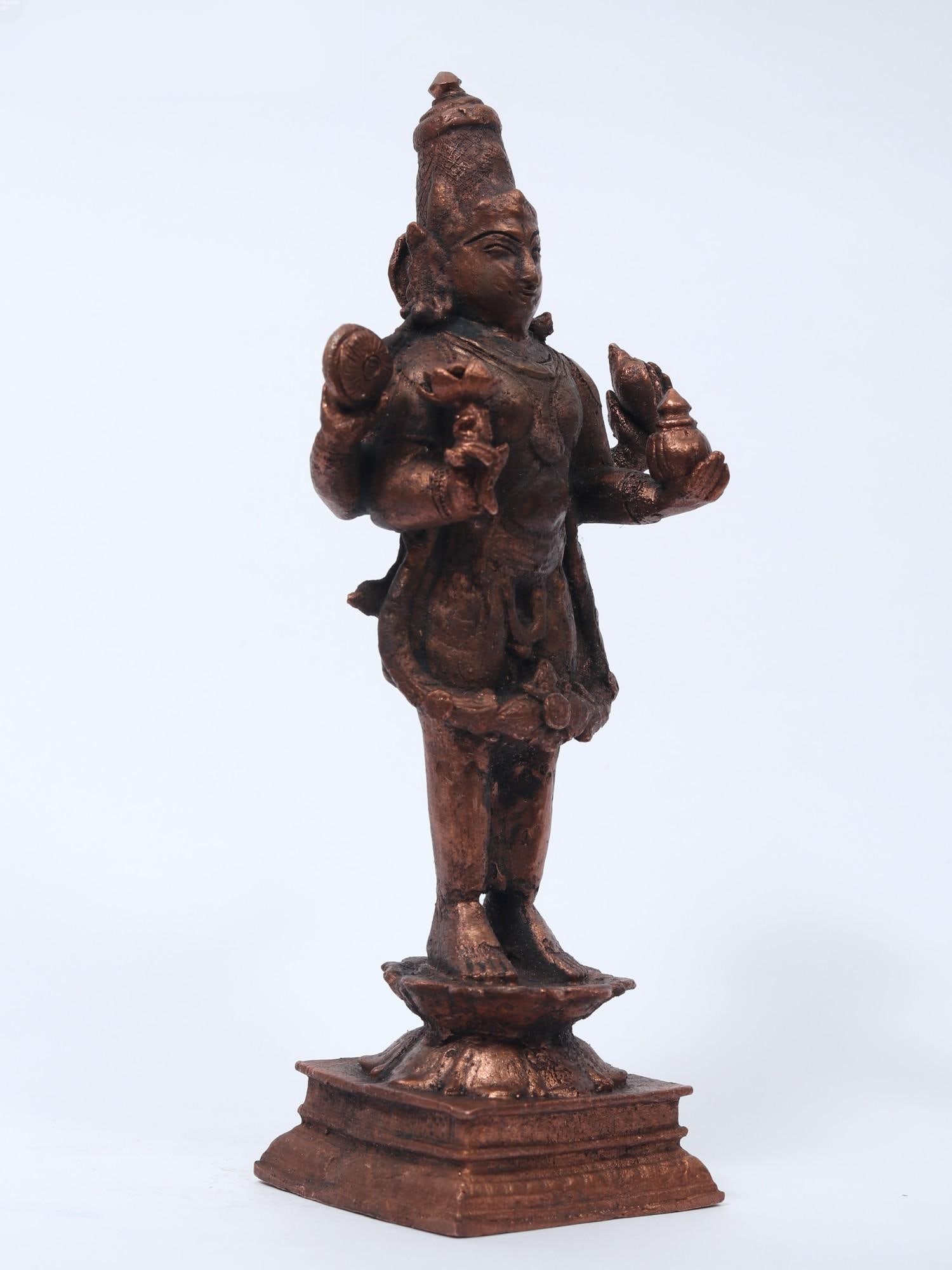 6" Small Standing Lord Dhanvantari | Copper Statue - 2