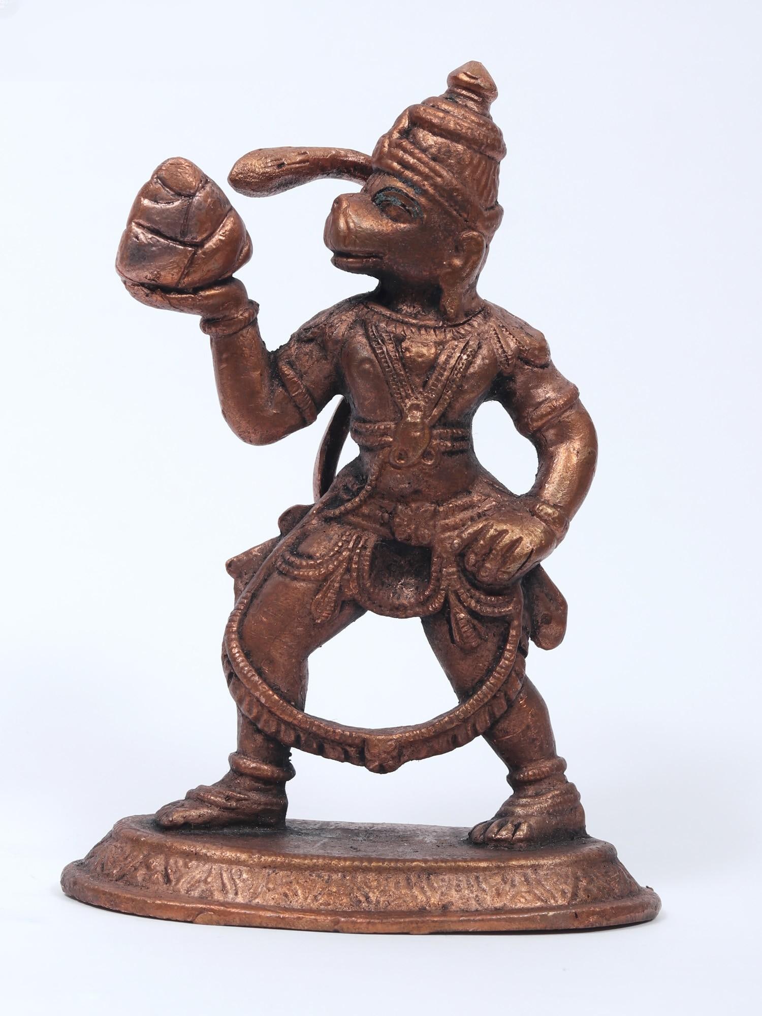 5" Small Lord Hanuman Copper Statue Holding Mountain of Sanjeevani Herbs: Title: 5" Small Lord Hanuman Copper Statue Holding Mountain of Sanjeevani Herbs Description: लाऐ संजीवन लखन