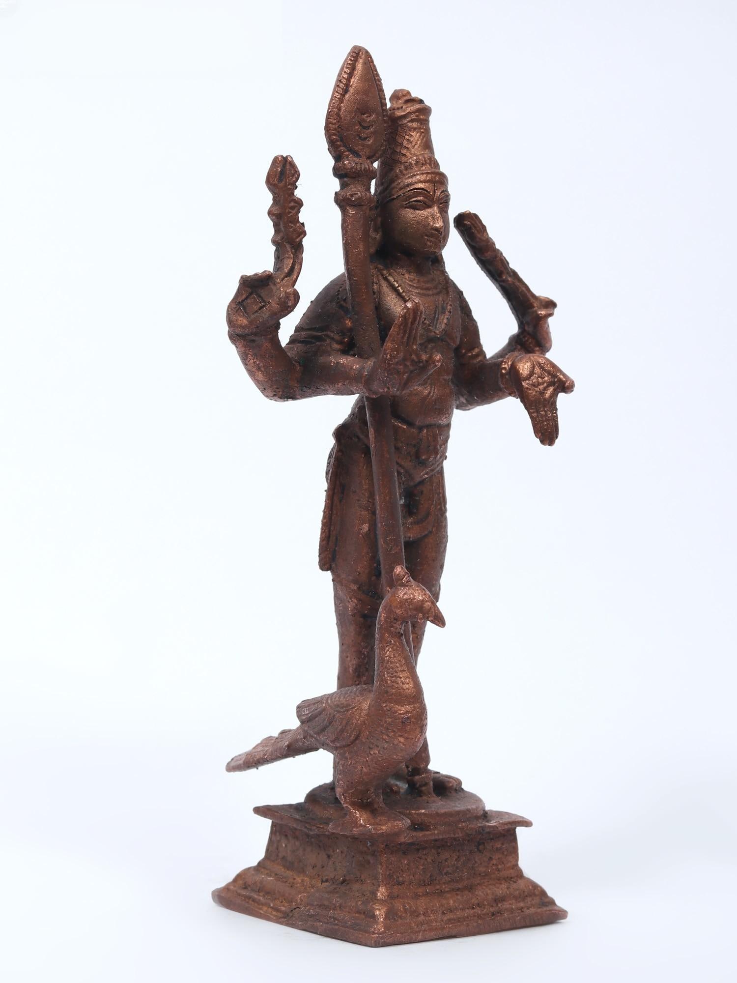 5" Small Standing Lord Murugan (Karttikeya) | Copper Statue - 2