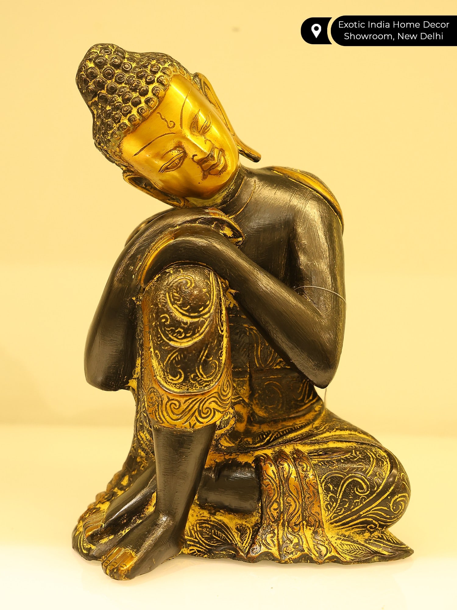 11" Thinking Buddha Brass Statue - 2