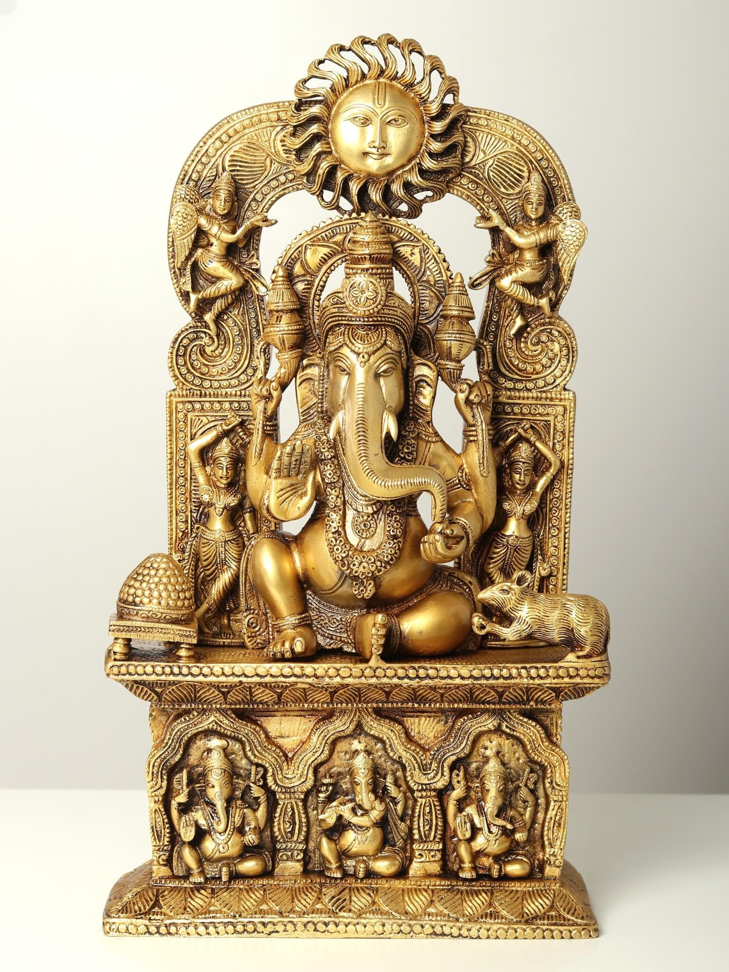 18" Darbar Ganesha | Brass Statue: Title: 18" Darbar Ganesha | Brass Statue Description: Additional Information: Hindu Gods & Goddesses Statues Reserve: $678.00 Shipping: Domestic: Flat-rate of $75.00 to anywhere within the contiguous