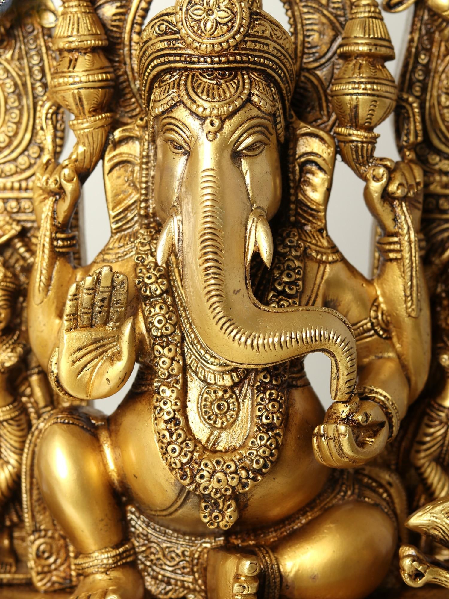 18" Darbar Ganesha | Brass Statue - 2