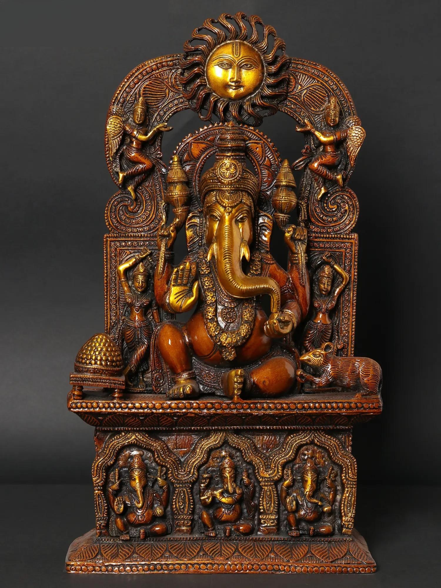 18" Darbar Ganesha | Brass Statue: Title: 18" Darbar Ganesha | Brass Statue Description: Additional Information: Hindu Gods & Goddesses Statues Reserve: $678.00 Shipping: Domestic: Flat-rate of $75.00 to anywhere within the contiguous