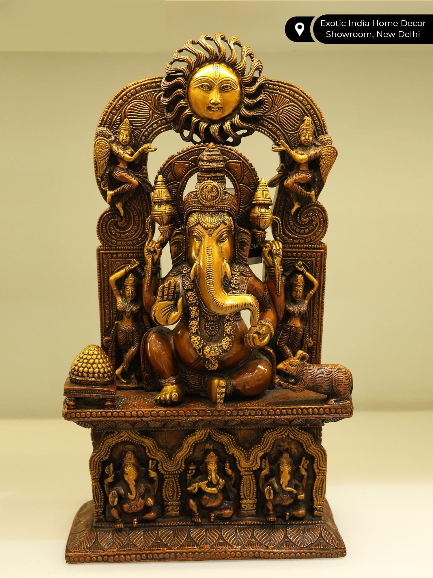 18" Darbar Ganesha | Brass Statue - 2
