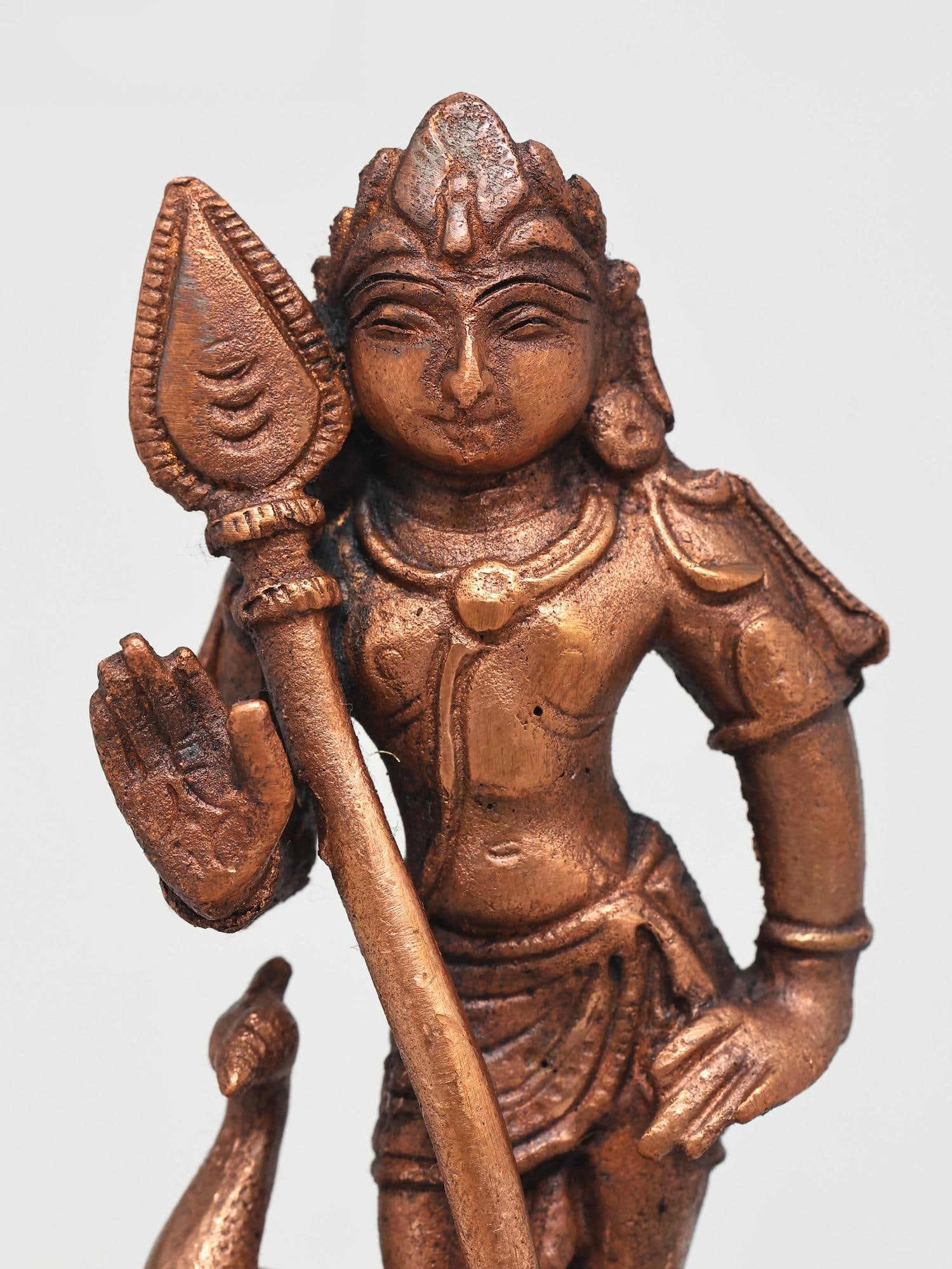 5" Small Lord Murugan (Karttikeya) | Copper Statue - 2