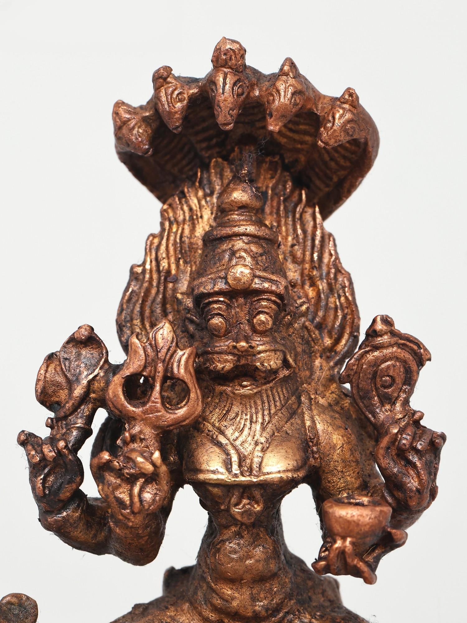 5" Small Goddess Pratyangira (Atharvana Bhadrakali) | Copper Statue - 2