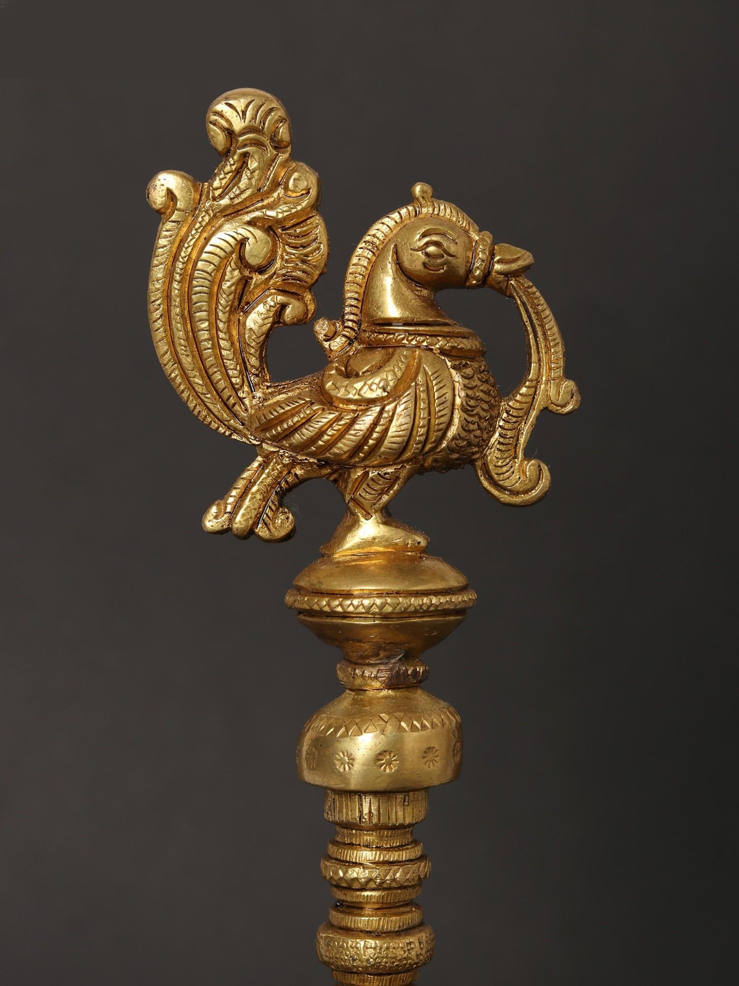 10" Peacock Puja Bell | Ghanti in Brass - 2