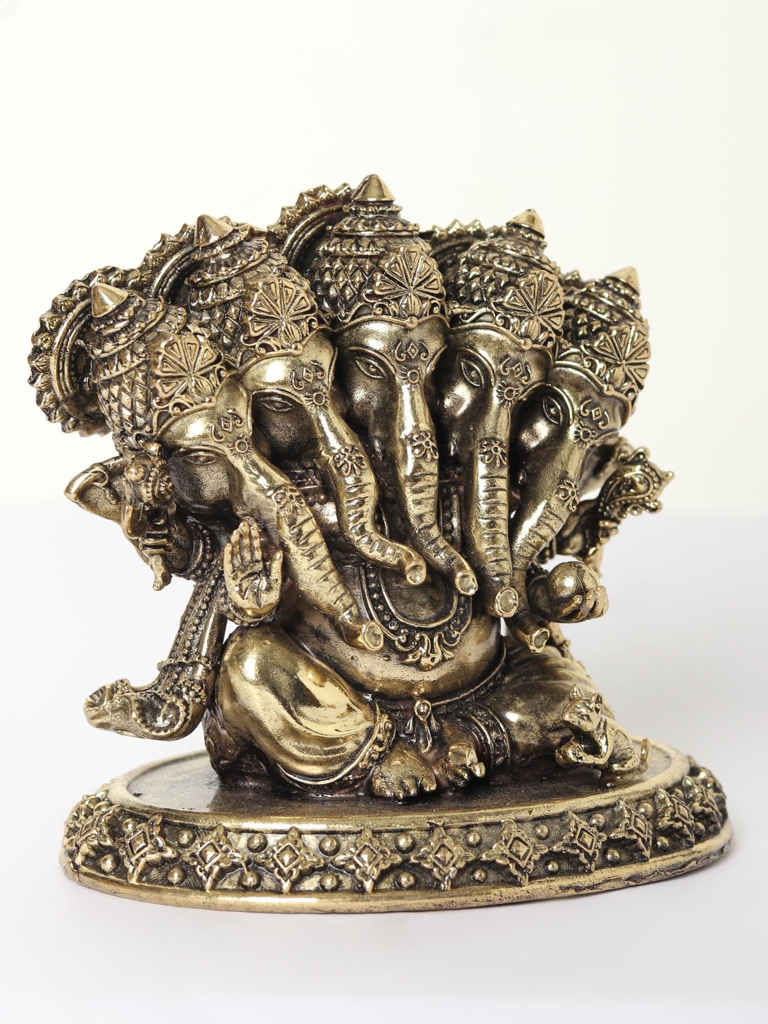 4" Small Superfine Panchamukhi Ganesha Brass Statue (Multiple Sizes) - 2