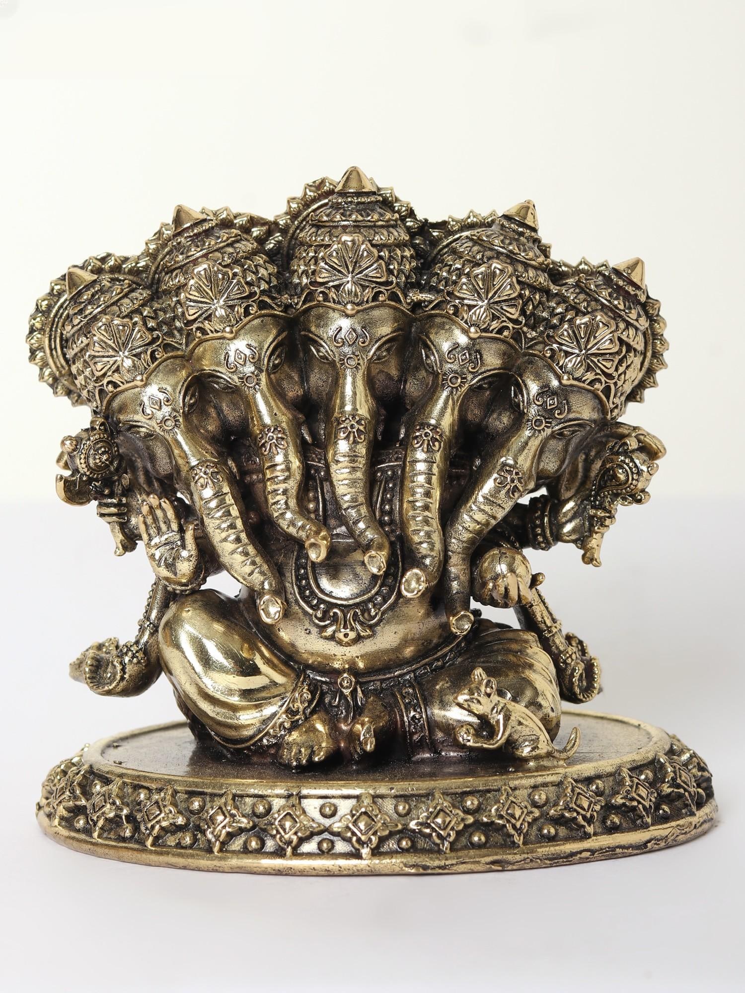 4" Small Superfine Panchamukhi Ganesha Brass Statue (Multiple Sizes) (1 of 2)