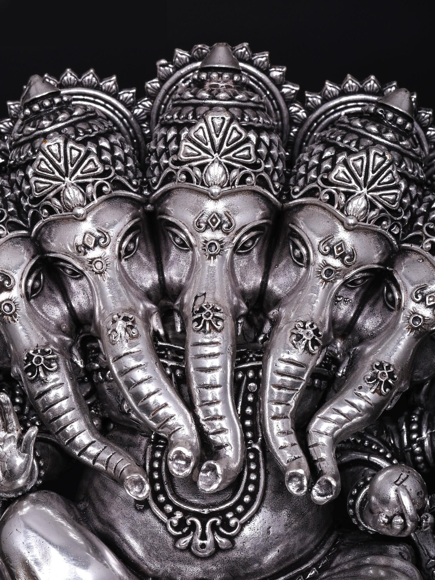 4" Small Superfine Panchamukhi Ganesha Brass Statue (Multiple Sizes) - 2
