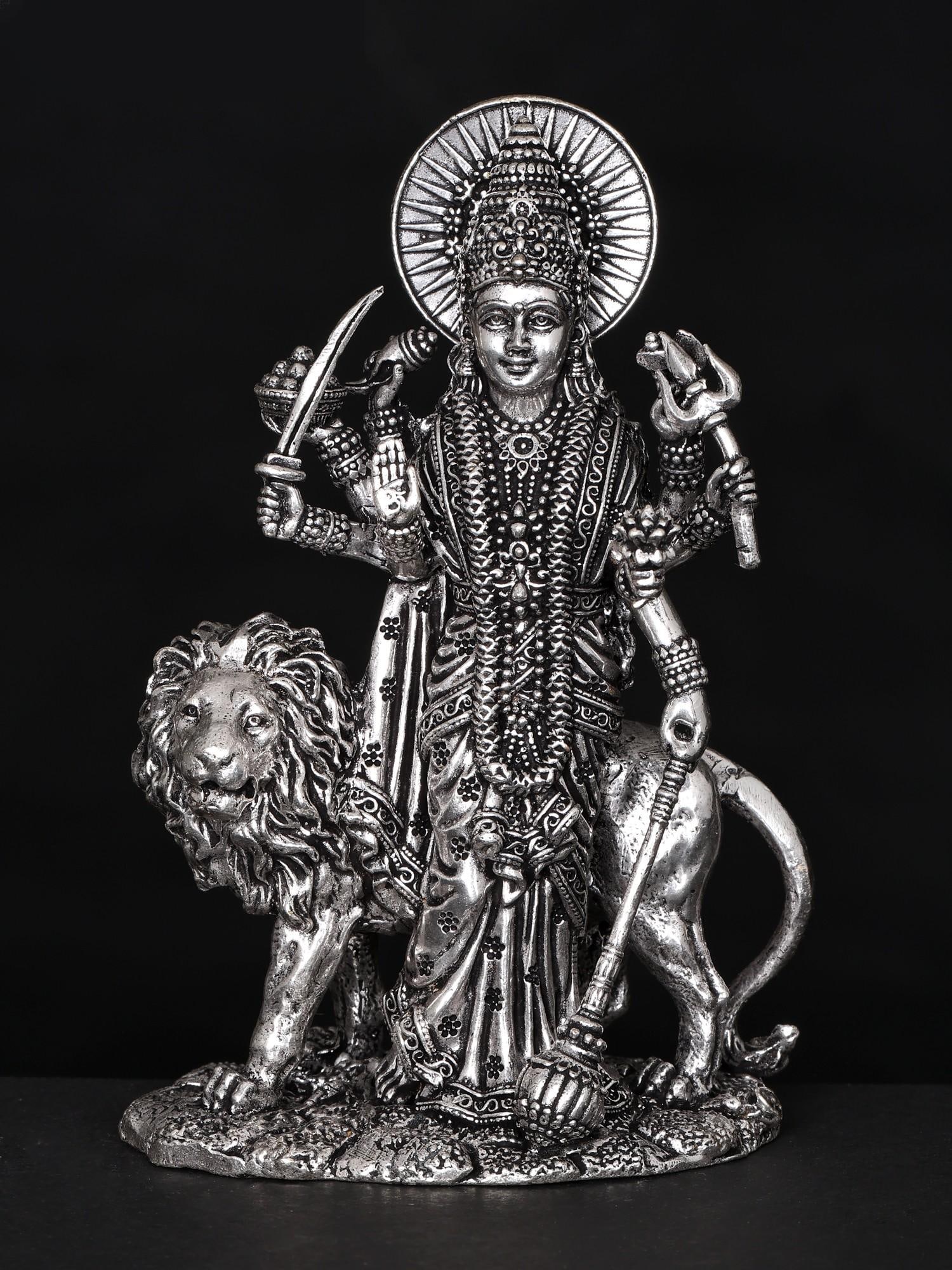 Small Superfine Eight-Armed Standing Sherawali Maa (Multiple Sizes) | Brass Statue: Title: Small Superfine Eight-Armed Standing Sherawali Maa (Multiple Sizes) | Brass Statue Description: Sherawali Mata, a manifestation of Goddess Durga, holds profound significance in Hindu culture. R