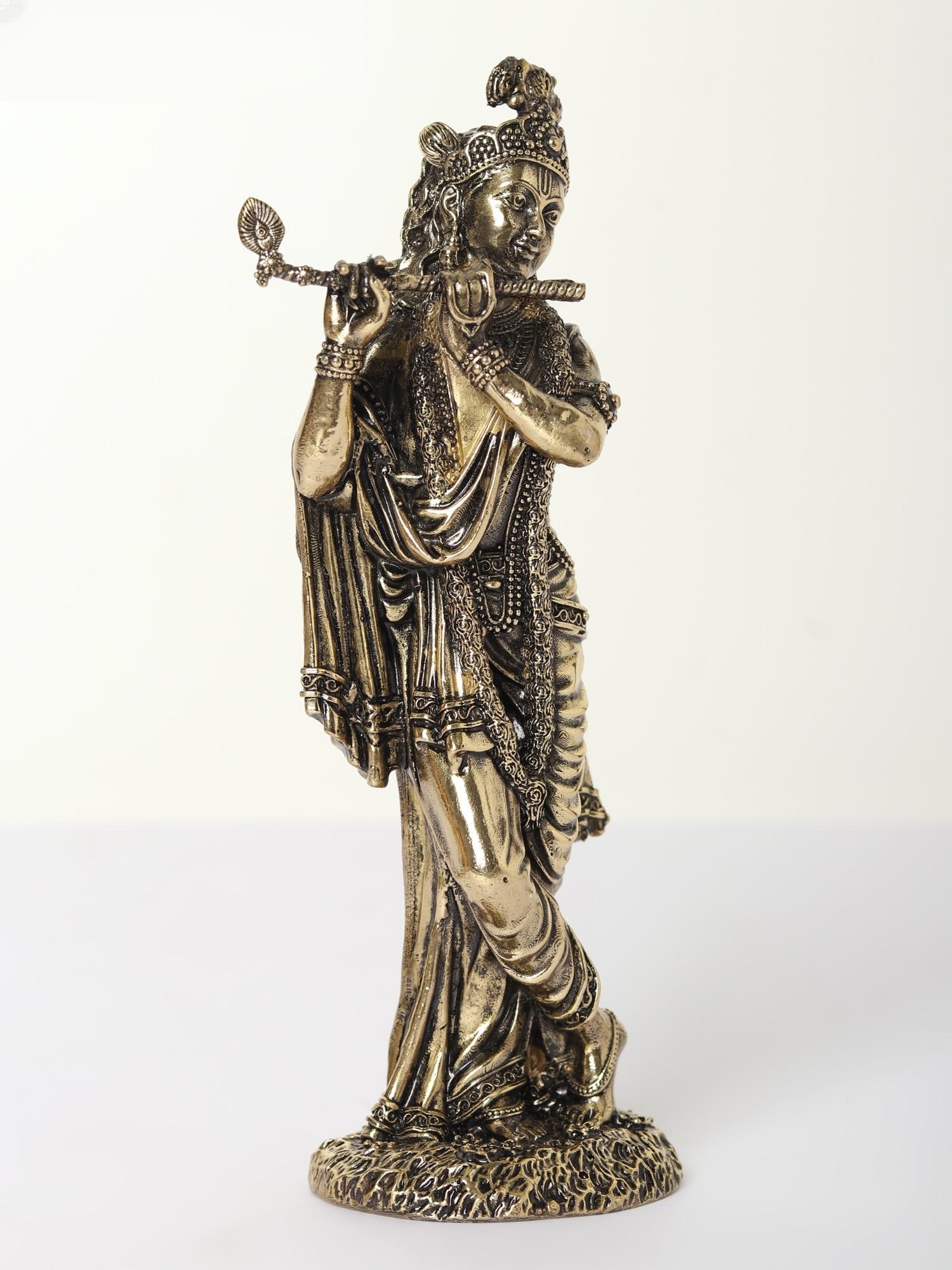 Superfine Standing Lord Krishna Brass Statue Playing Flute - 2