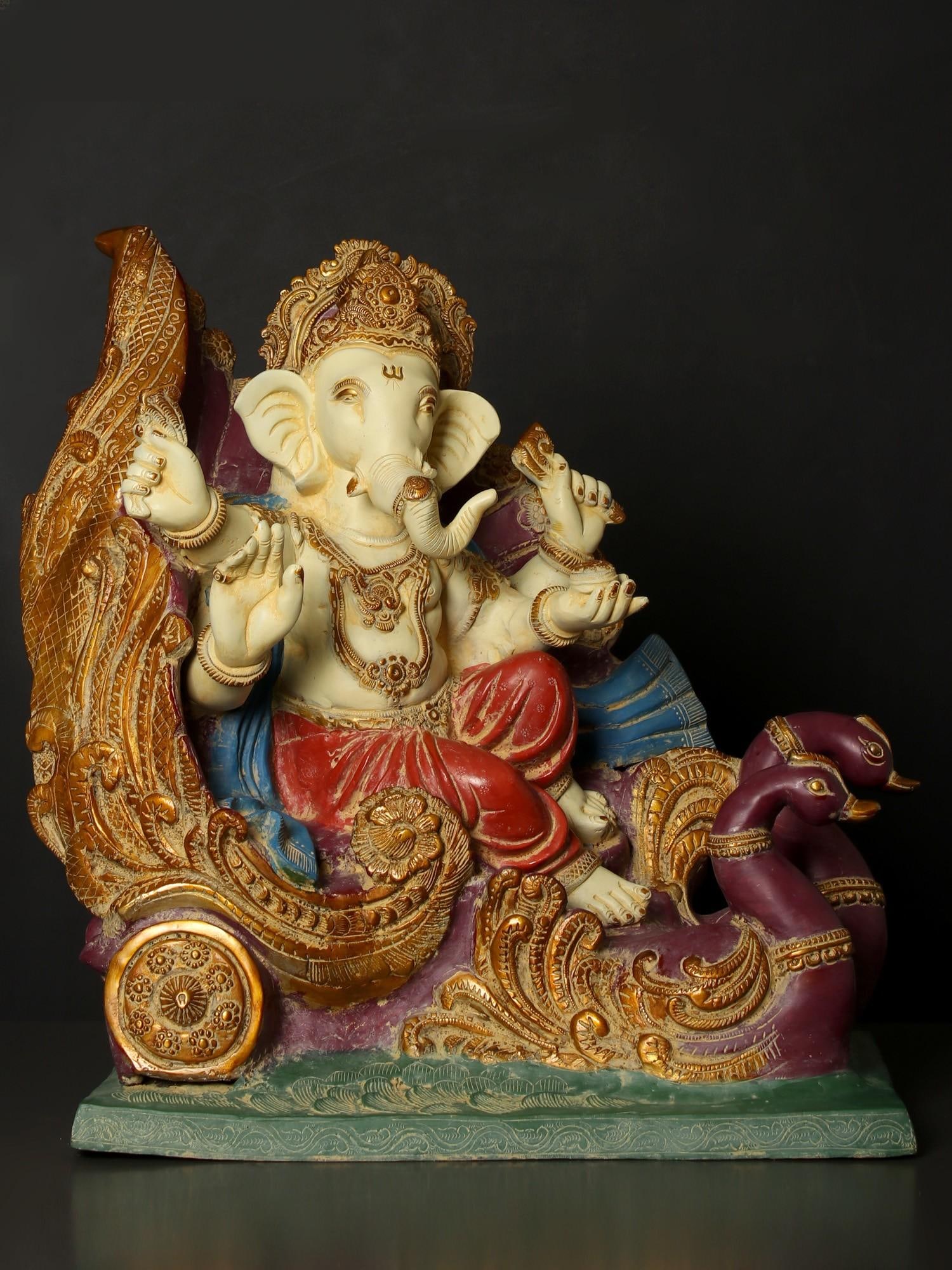 21" Colorful Blessing Lord Ganesha on Swan Chariot | Brass Statue: Title: 21" Colorful Blessing Lord Ganesha on Swan Chariot | Brass Statue Description: Additional Information: Hindu Gods & Goddesses Statues Reserve: $2,215.00 Shipping: Domestic: Flat-rate of $246.00