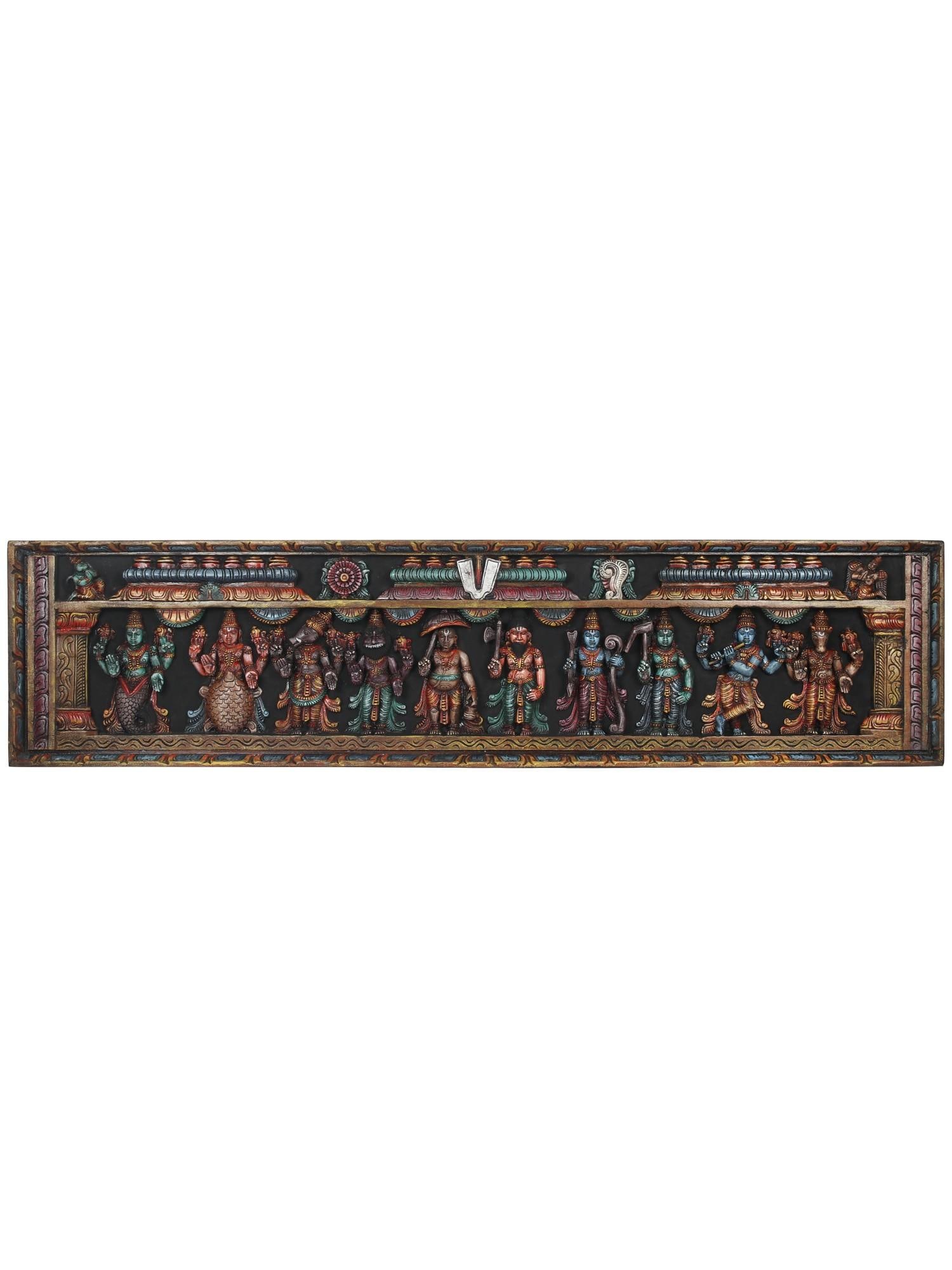 72" Large Colorful Dashavatara Panel in Wood (1 of 2)