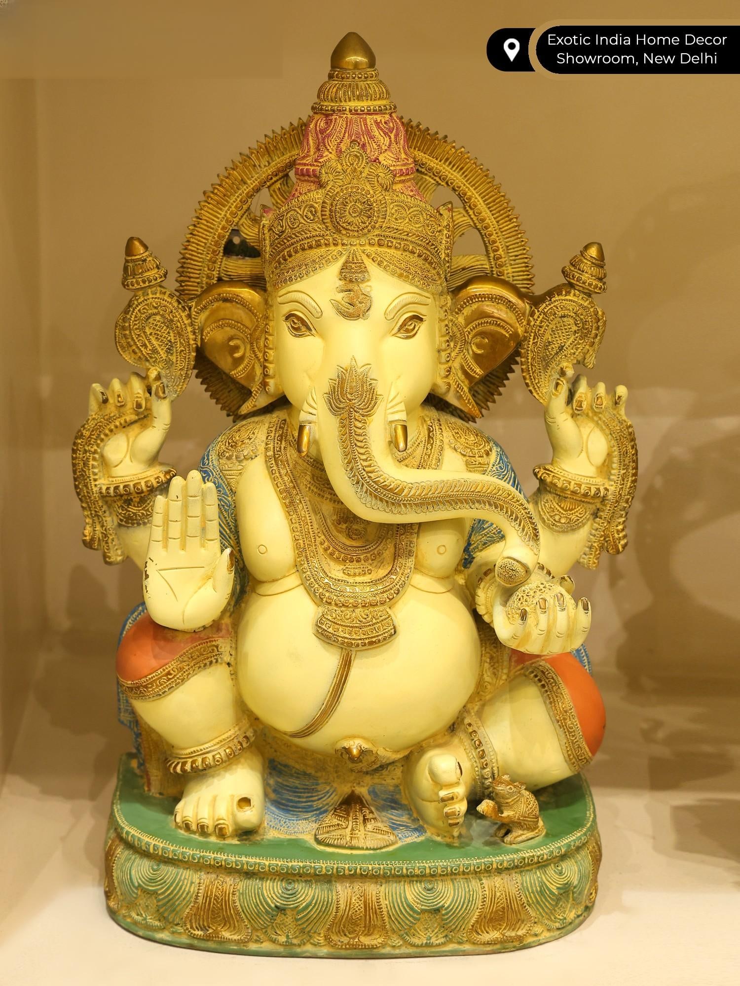 19" Colorful Blessing Lord Ganesha Idol in Brass - 2