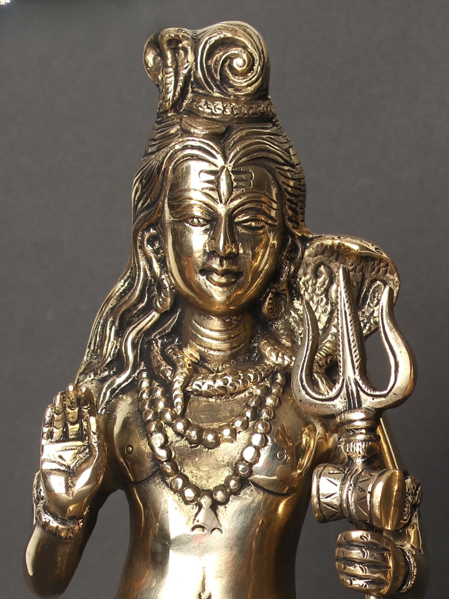 12" Standing Shiva Parvati Idol in Blessing Gesture | Set of Two Brass Statues - 2