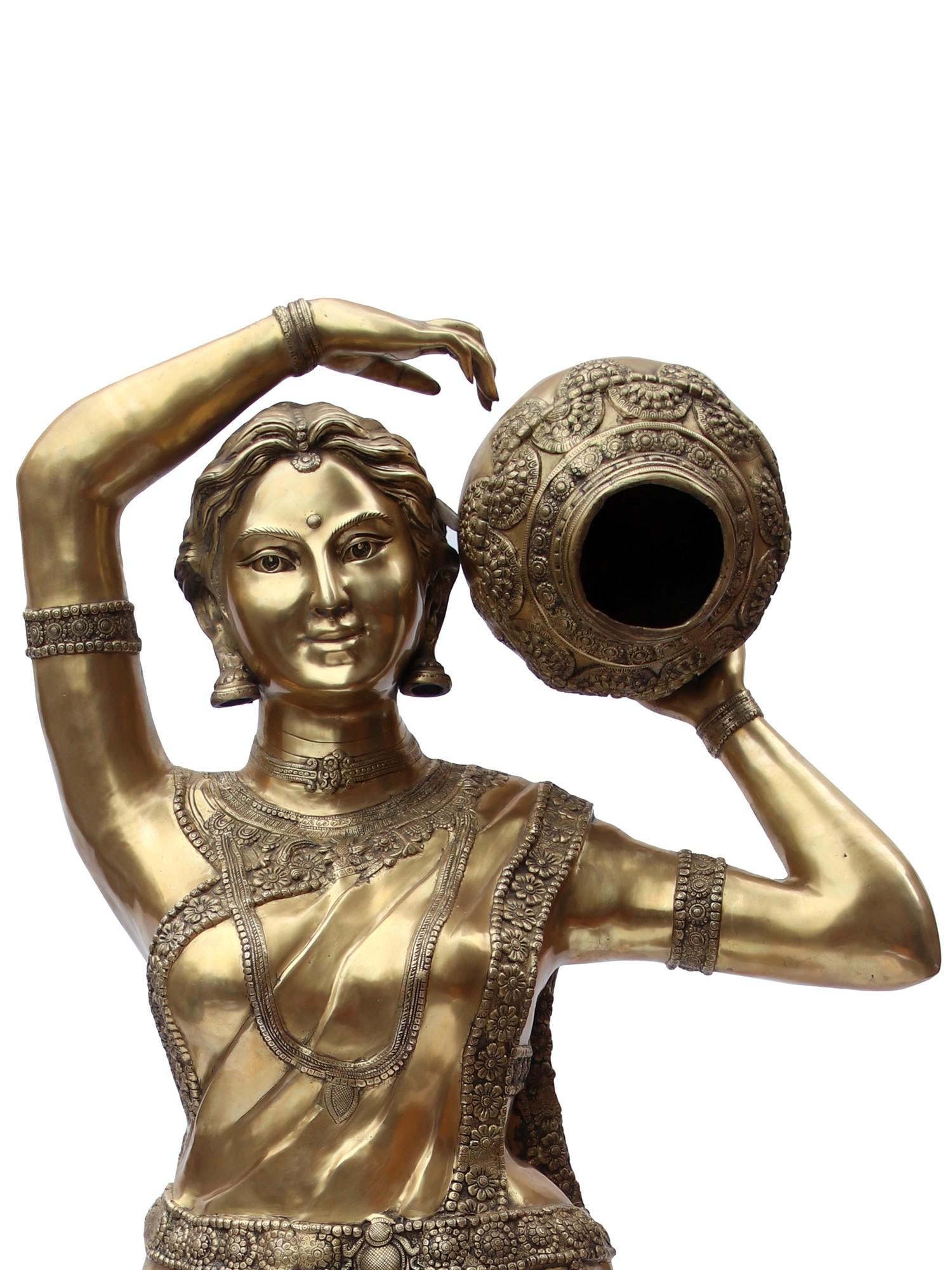 84" Super Large River Goddess Cauvery with Water Feature | Brass Statue - 2