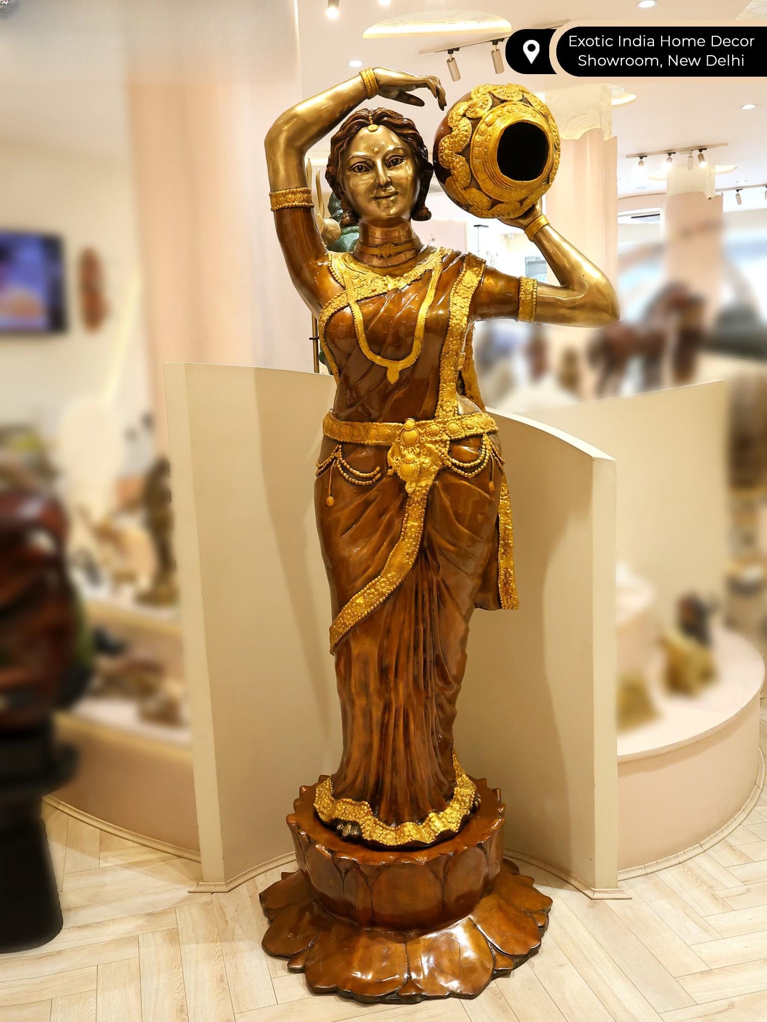 84" Super Large River Goddess Cauvery with Water Feature | Brass Statue - 2