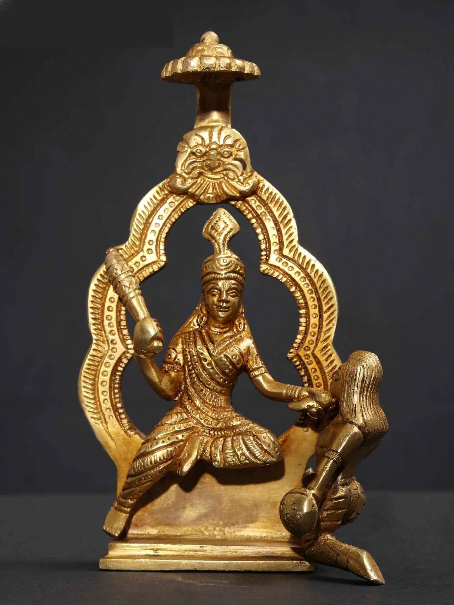 7" Mahavidya Bagalamukhi Brass Statue: Title: 7" Mahavidya Bagalamukhi Brass Statue Description: Maa Bagalamukhi is a revered deity in Hinduism, embodying the power to conquer adversities and suppress negative forces. Depicted with a