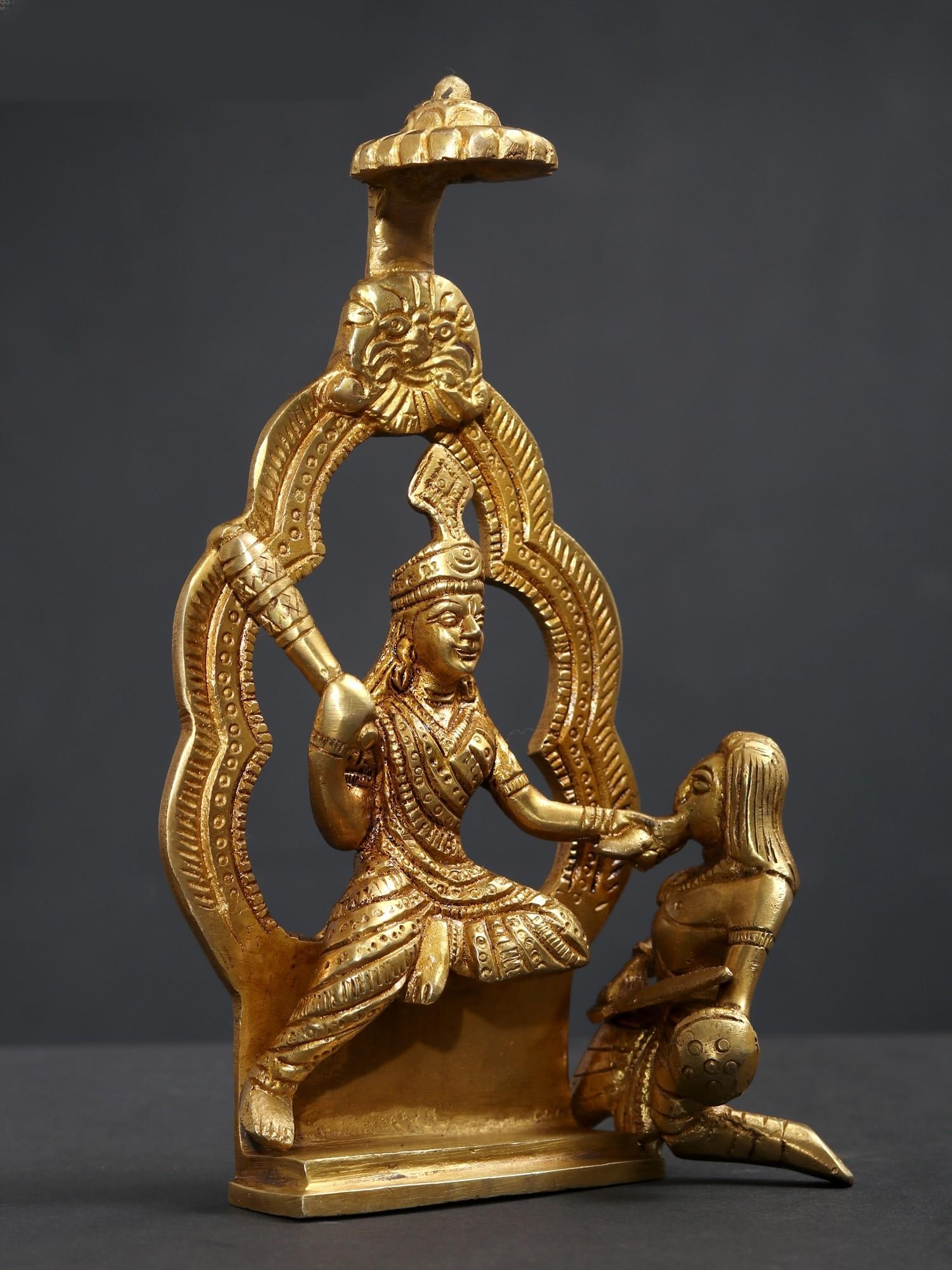 7" Mahavidya Bagalamukhi Brass Statue - 2