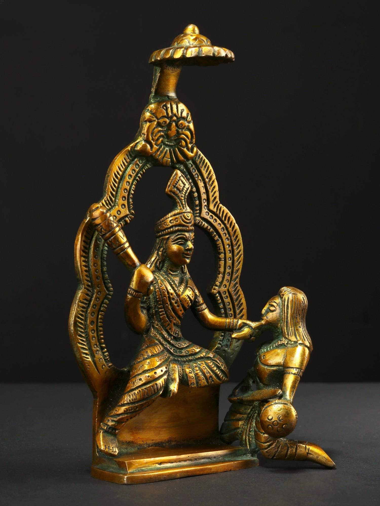 7" Mahavidya Bagalamukhi Brass Statue - 2