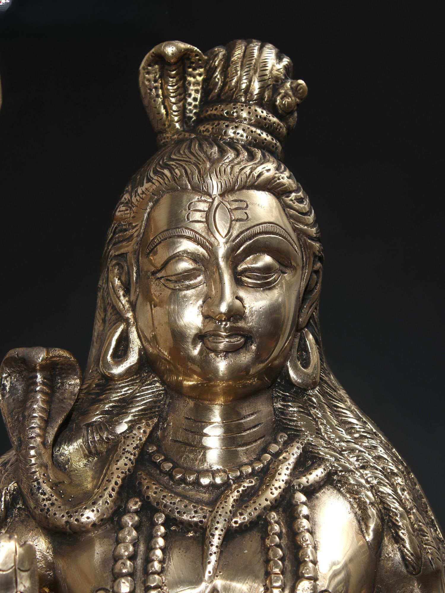 17" Sitting Lord Shiva Idol in Blessing Gesture | Brass Statue - 2