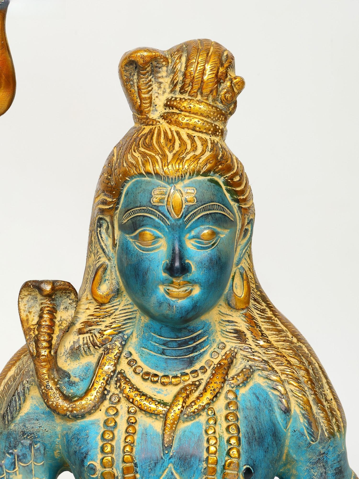 17" Sitting Lord Shiva Idol in Blessing Gesture | Brass Statue - 2