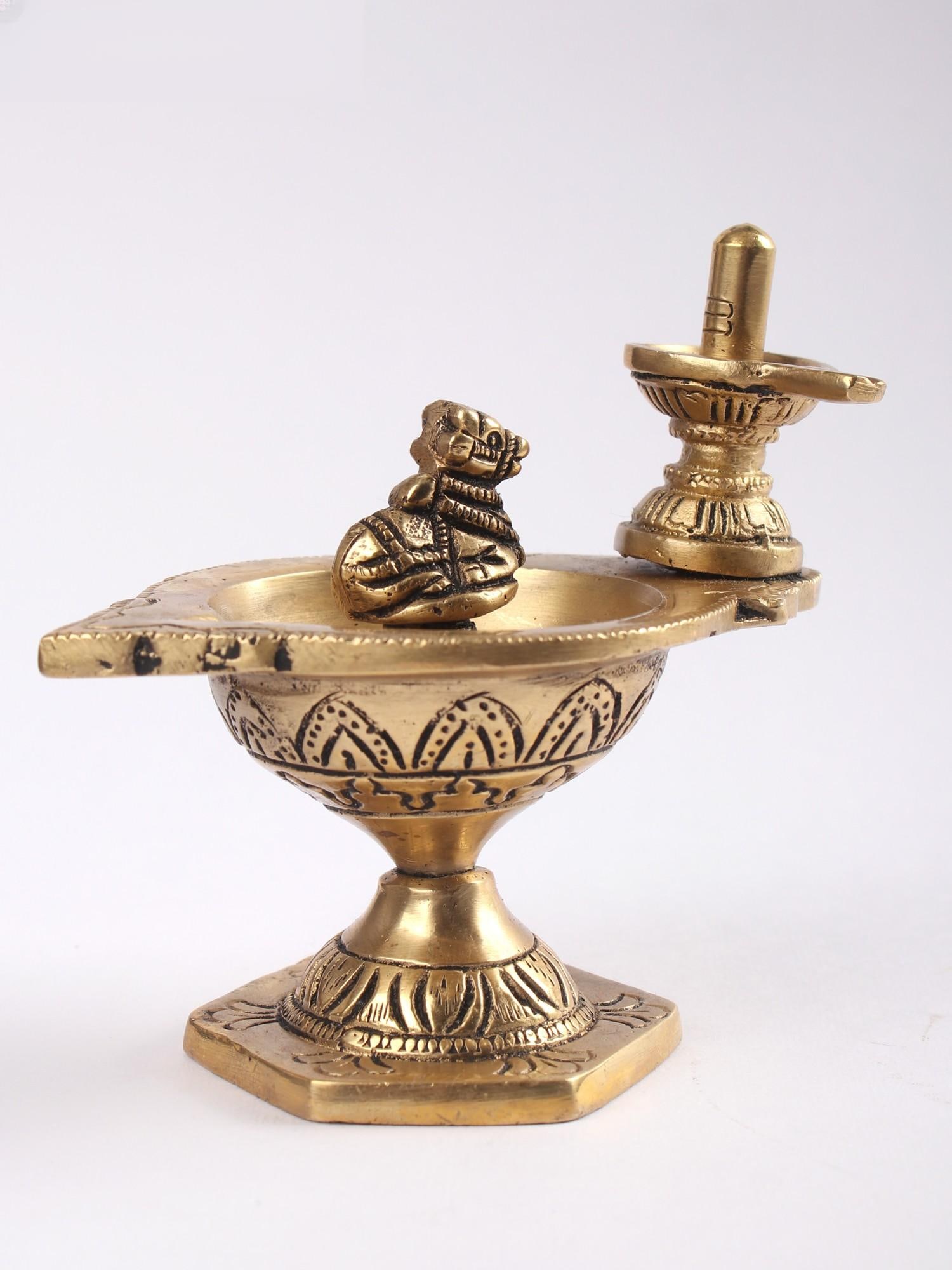 4" Small Brass Nandi Shivalinga Diya (Lamp) - 2