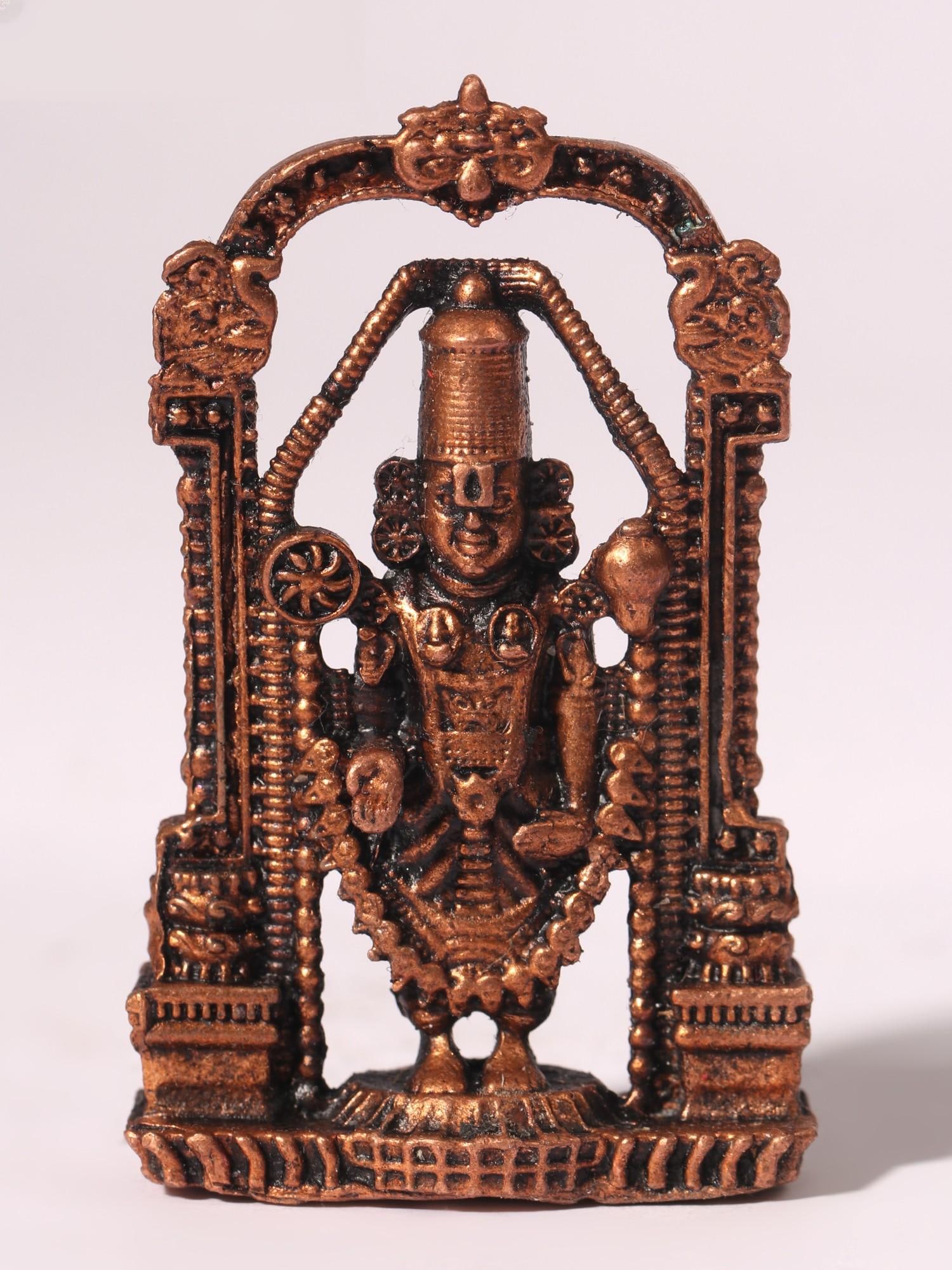 2" Tirupati Balaji Idol with Kirtimukha Arch | Venkateshvara Copper Statue: Title: 2" Tirupati Balaji Idol with Kirtimukha Arch | Venkateshvara Copper Statue Description: Devotees of Lord Balaji are keen to bring his divine presence into their homes, fostering a deep sense