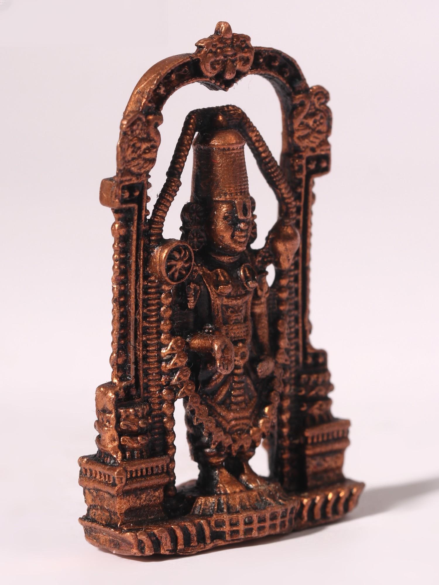 2" Tirupati Balaji Idol with Kirtimukha Arch | Venkateshvara Copper Statue - 2
