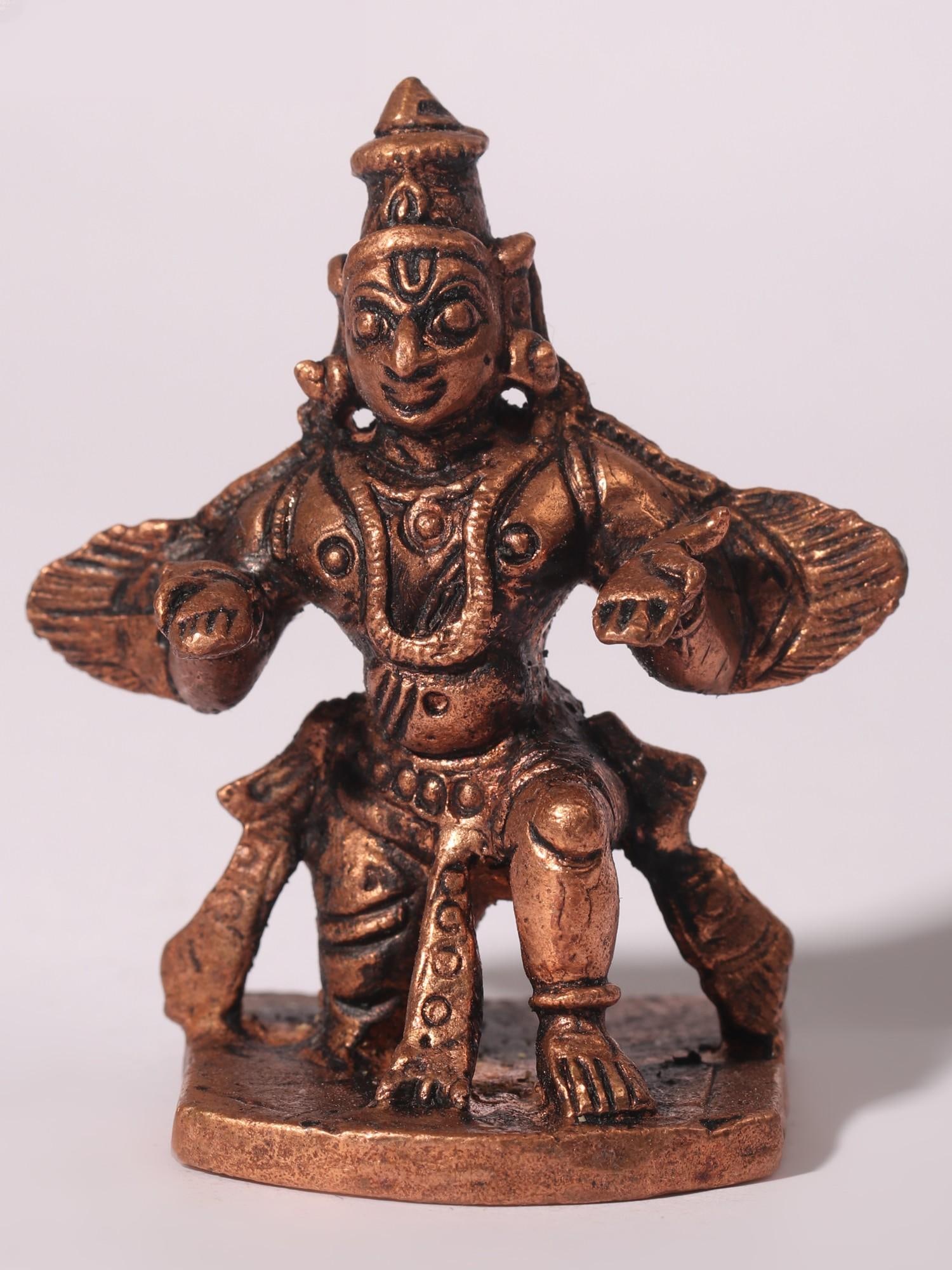 2" Small Garuda Copper Statue - Vahana of Lord Vishnu: Title: 2" Small Garuda Copper Statue - Vahana of Lord Vishnu Description: This Small Garuda Copper Statue is a divine representation of Garuda, the mythical eagle and vahana (vehicle) of Lord Vishnu i