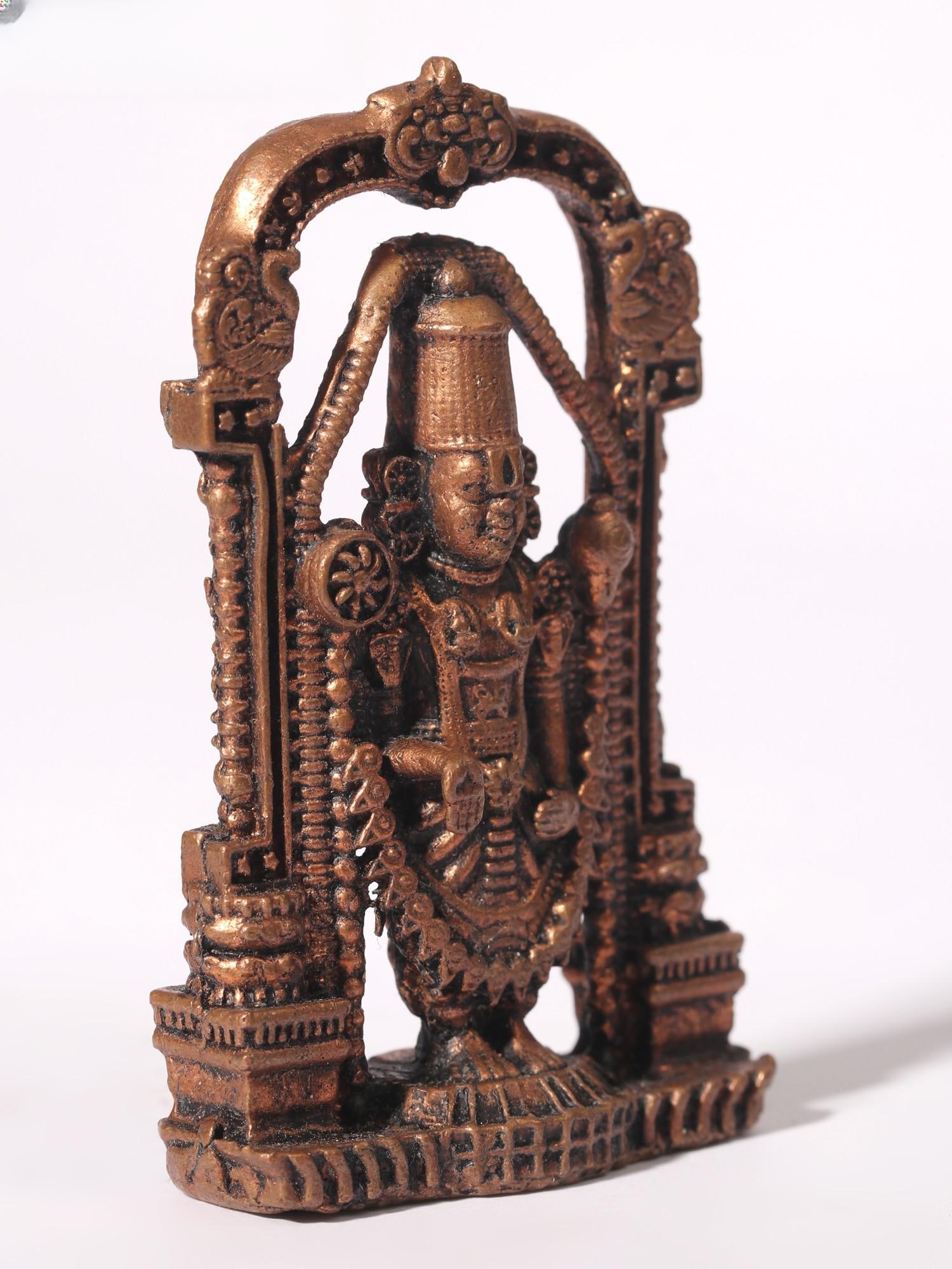 3" Small Venkateshvara Copper Idol | Tirupati Balaji Statue - 2