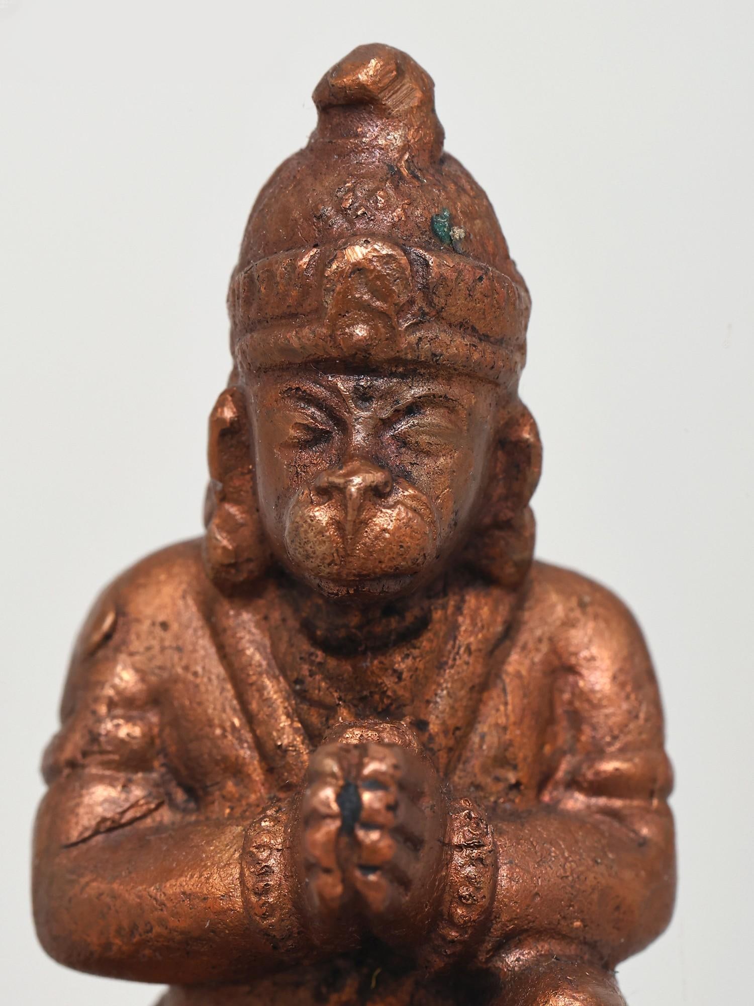 2" Small Sitting Lord Hanuman in Namaskar Mudra | Copper Statue - 2