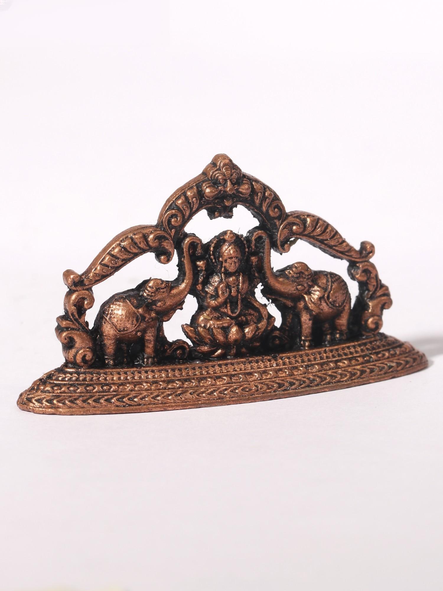 2" Small Goddess Gajalakshmi Idol with Kirtimukha Arch | Copper Statue - 2