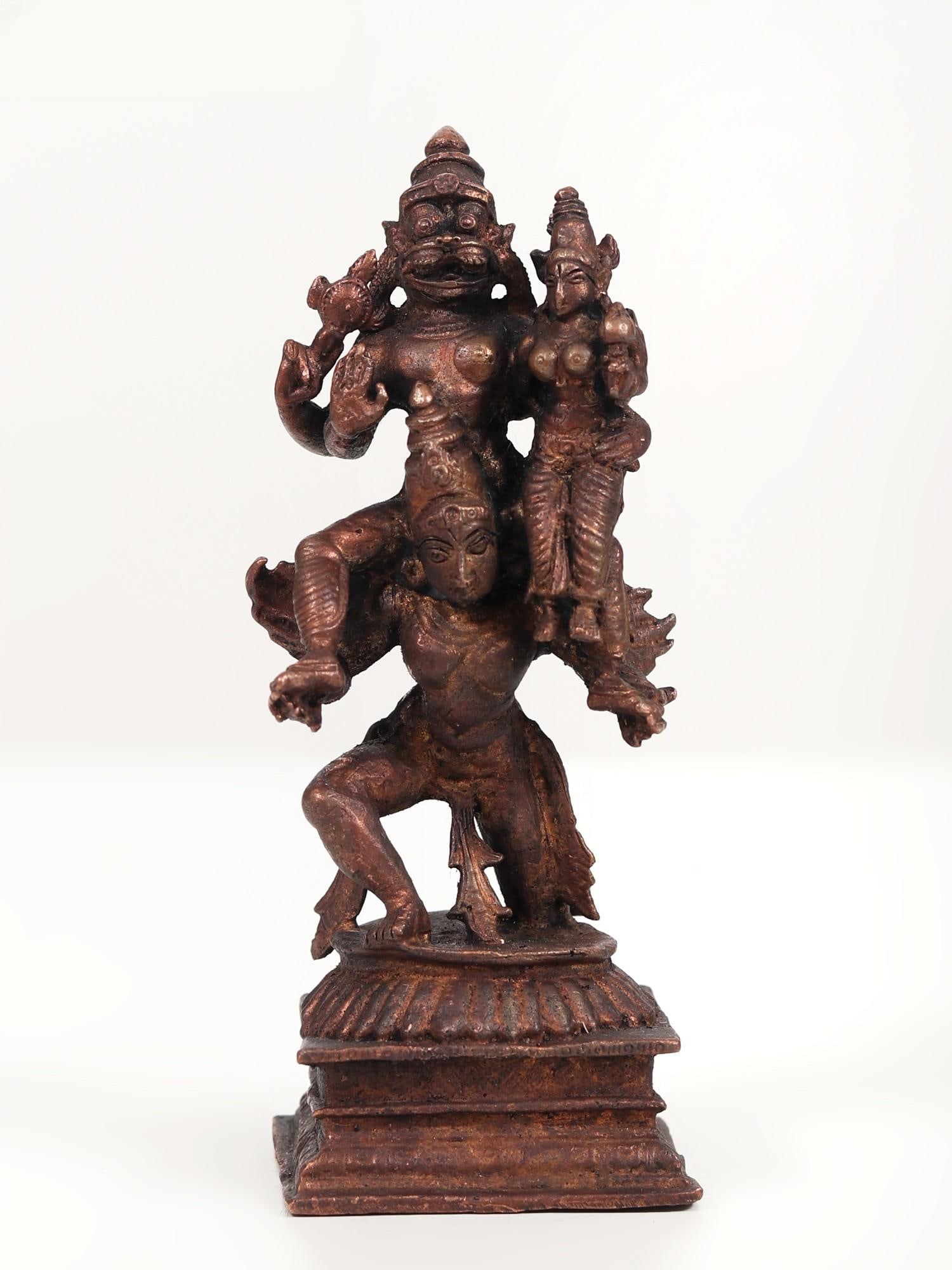 5" Small Lakshmi - Narasimha Seated on Garuda | Copper Statue (1 of 2)