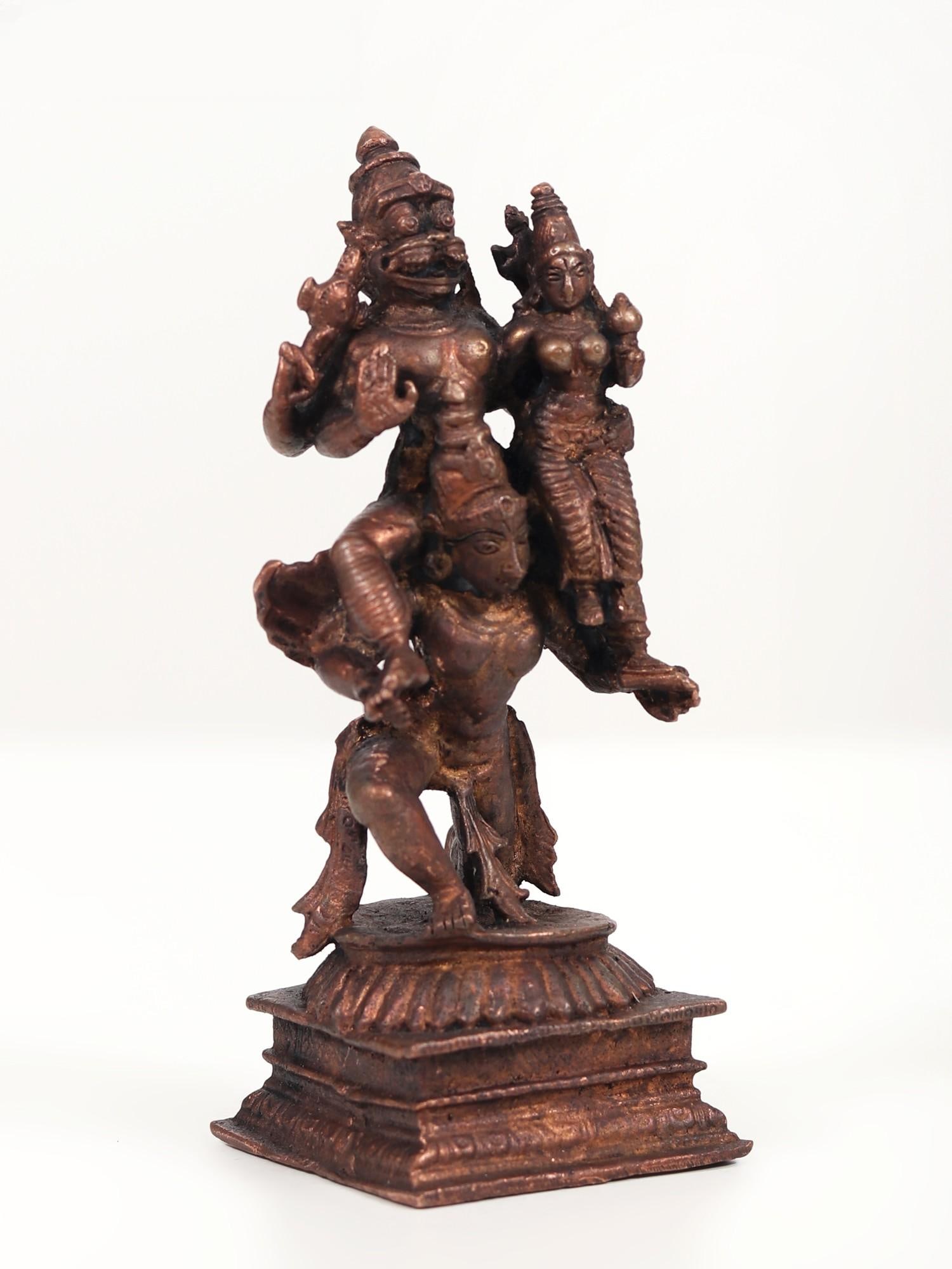 5" Small Lakshmi - Narasimha Seated on Garuda | Copper Statue - 2
