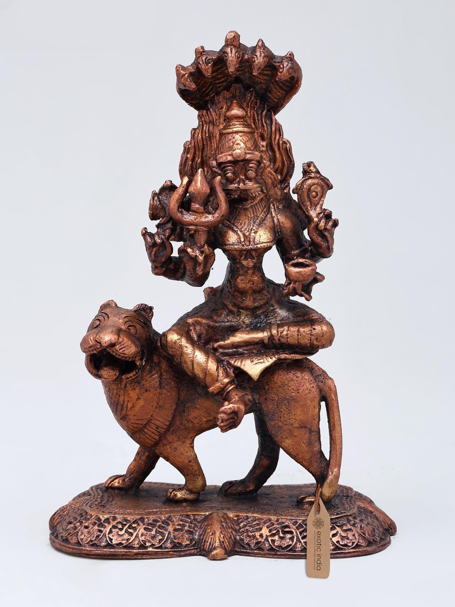 5" Small Goddess Pratyangira (Atharvana Bhadrakali) | Copper Statue (1 of 2)