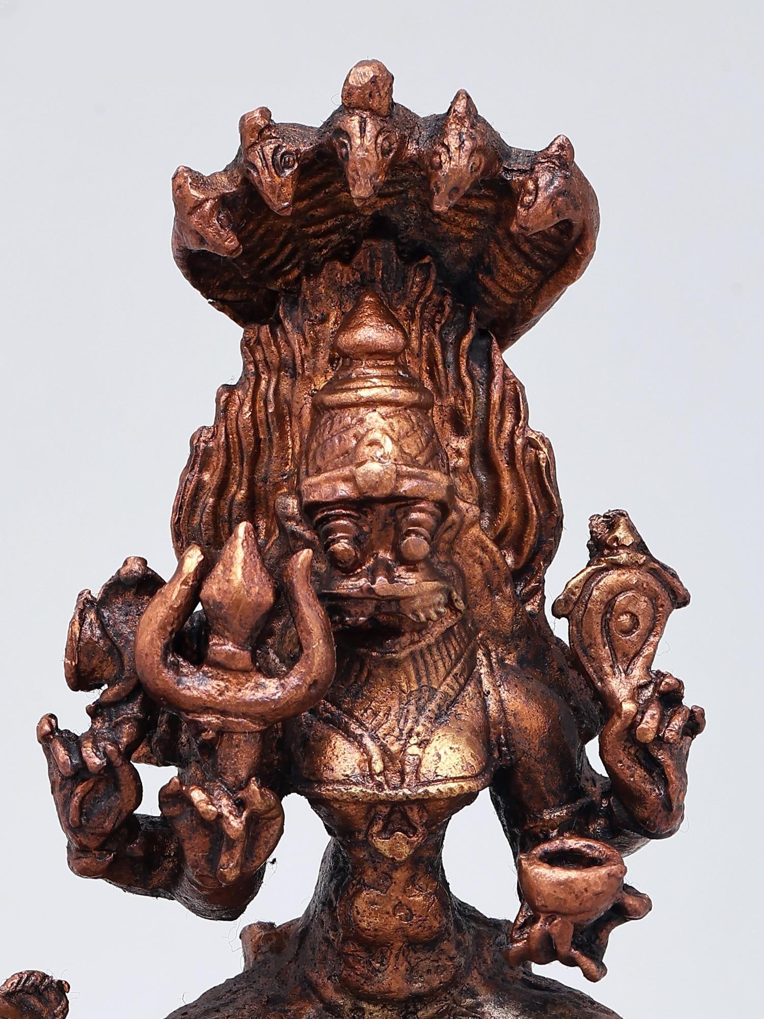 5" Small Goddess Pratyangira (Atharvana Bhadrakali) | Copper Statue - 2