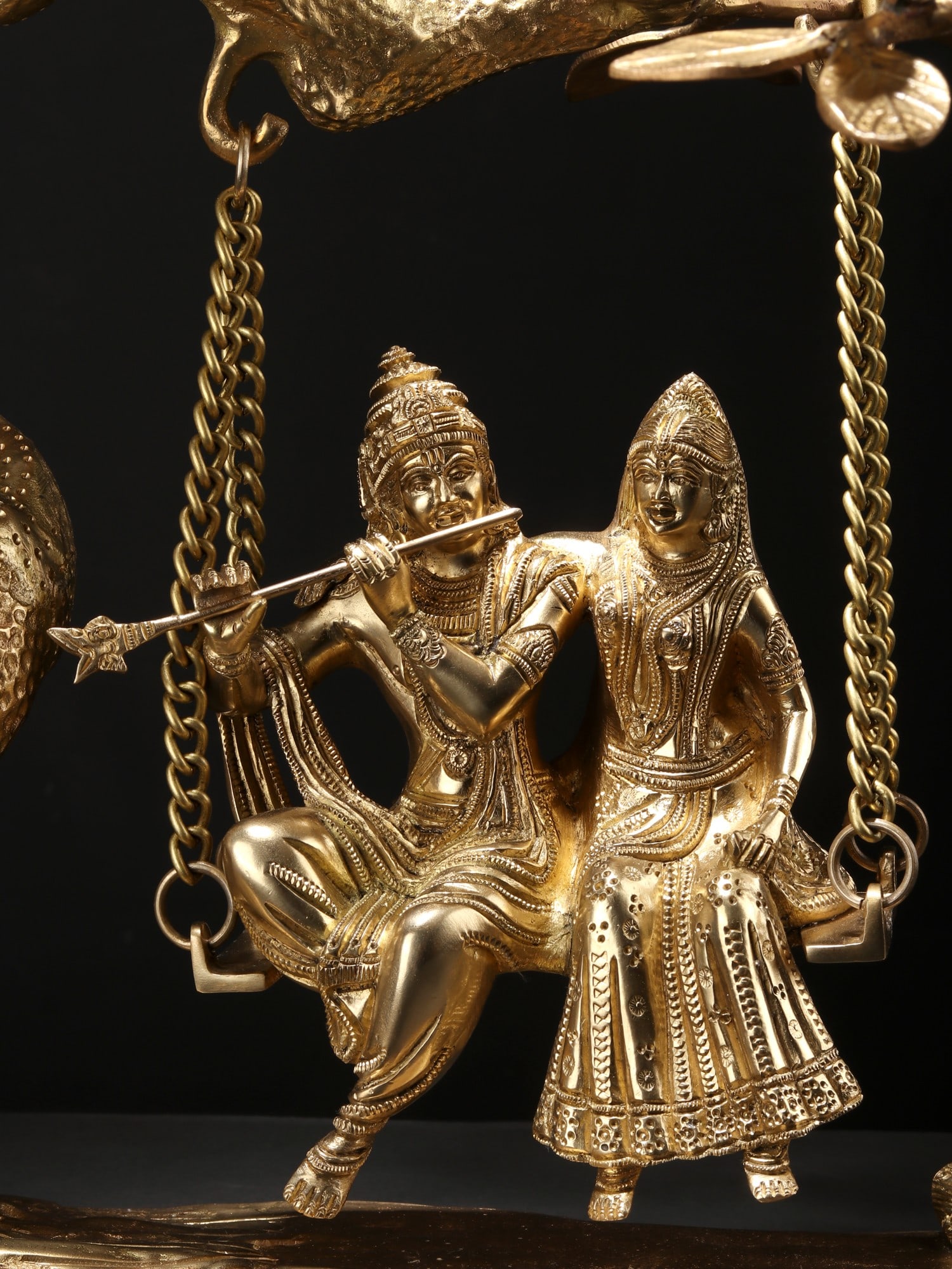 18" Radha Krishna Idol Swinging on Kadamba Tree | Brass Statue - 2