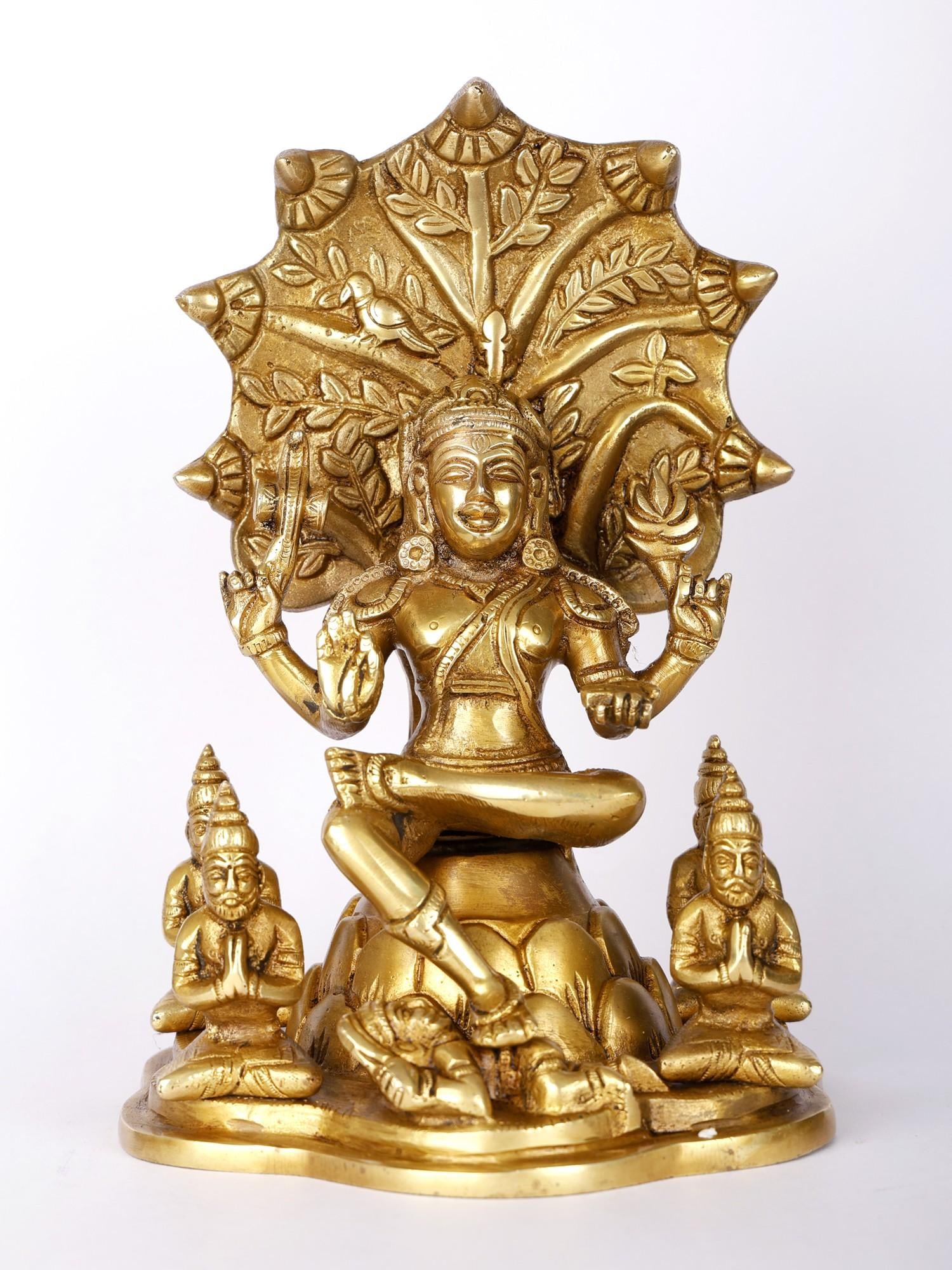8" Dakshinamurti Shiva Brass Statue: Title: 8" Dakshinamurti Shiva Brass Statue Description: This captivating brass statue brings to life the divine essence of Dakshinamurti Shiva, the Avatar of Lord Shiva in his Jnana Dakshinamurthy for