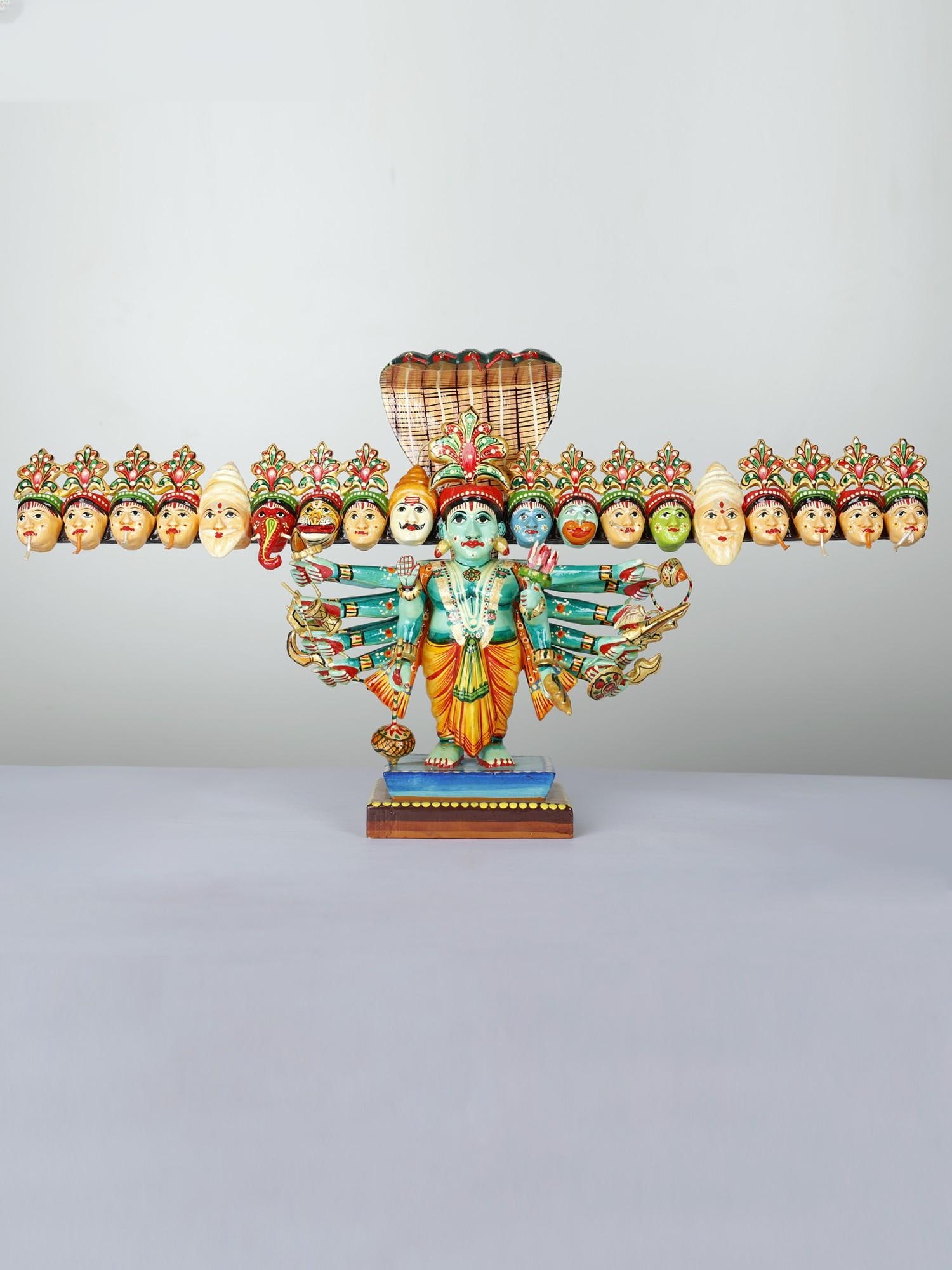 23" Vishvarupa of Lord Vishnu | Hand-Painted Folk Toy from Varanasi in Wood (1 of 2)