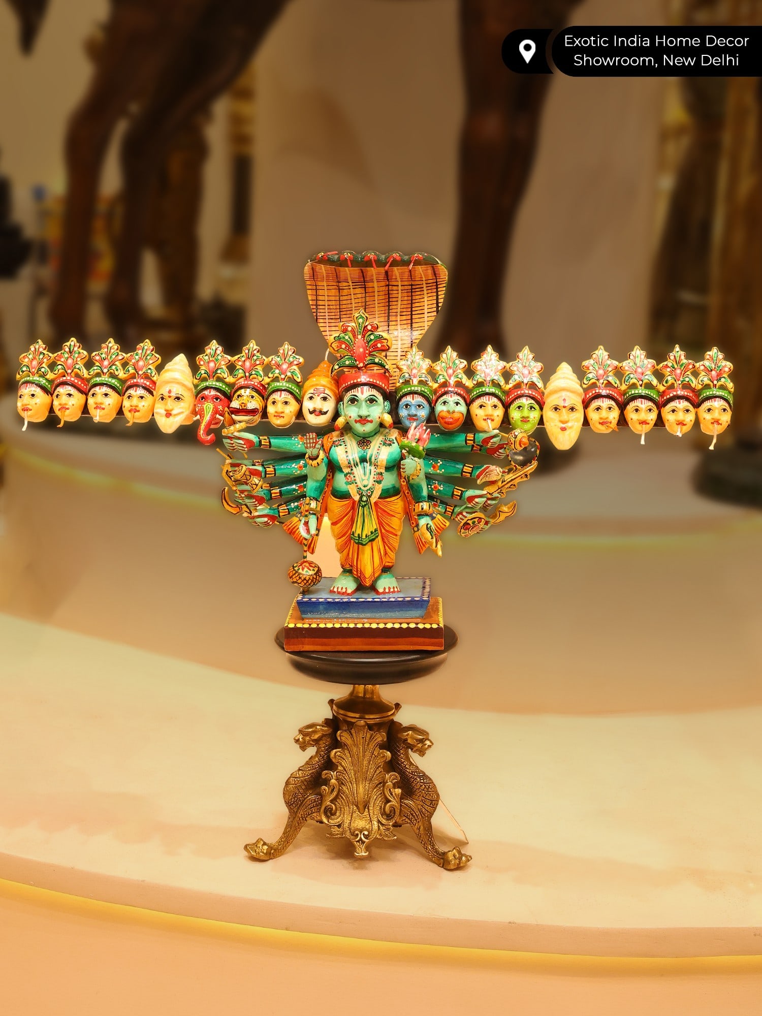 23" Vishvarupa of Lord Vishnu | Hand-Painted Folk Toy from Varanasi in Wood - 2