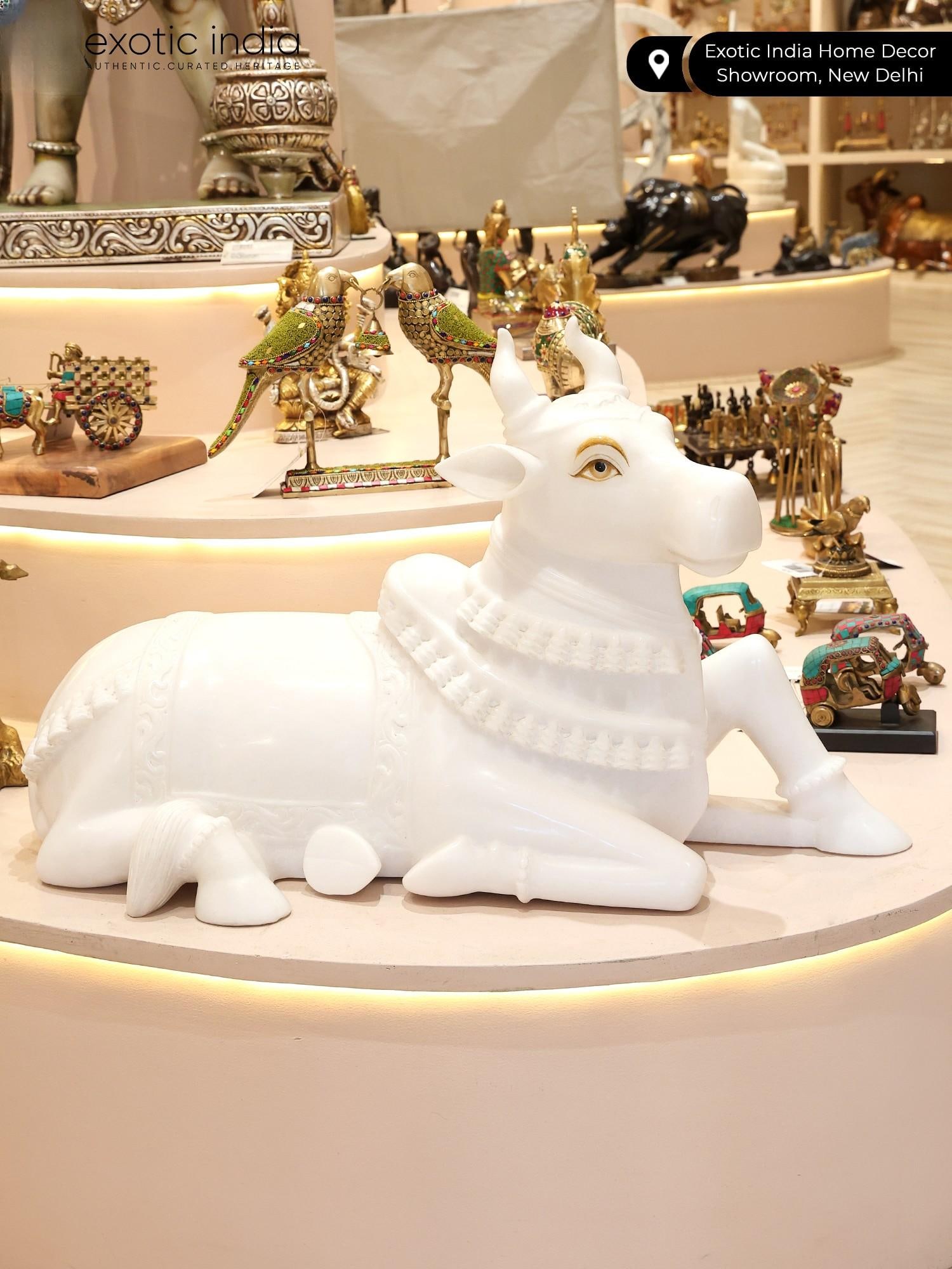30" Large Nandi White Marble Statue - The Vehicle of Lord Shiva - 2