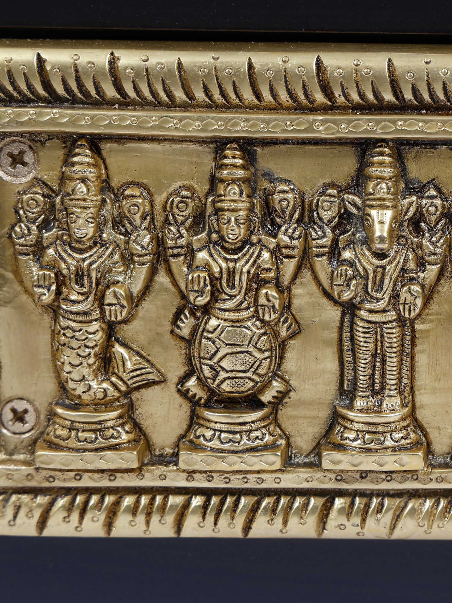 16" Wood Framed Dashavatara of Lord Vishnu in Brass | Wall Hanging - 2