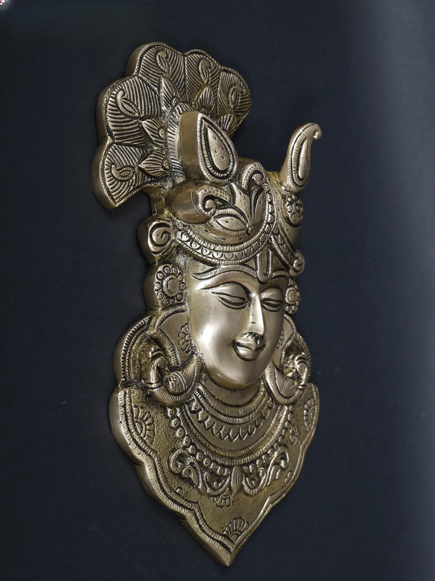 11" Brass Lord Krishna Wall Hanging Statue - 2