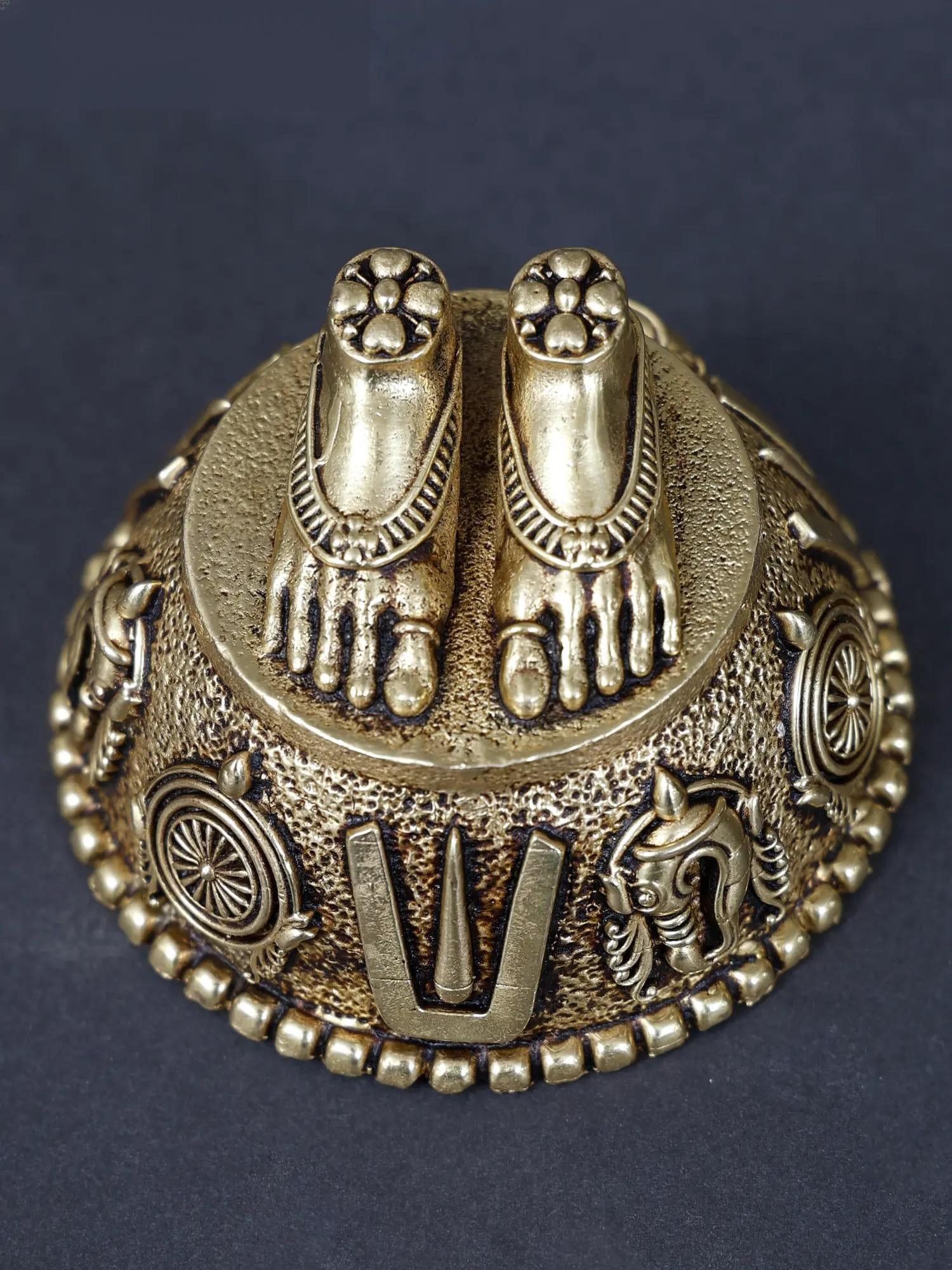 Small Brass Goddess Lakshmi Padam with Vaishnava Symbols - 2
