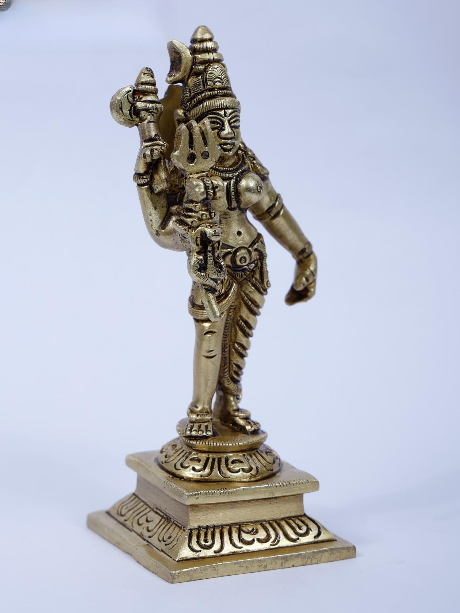 5" Fine Small Ardhanarishvara Brass Statue | Shiva-Shakti Idol - 2