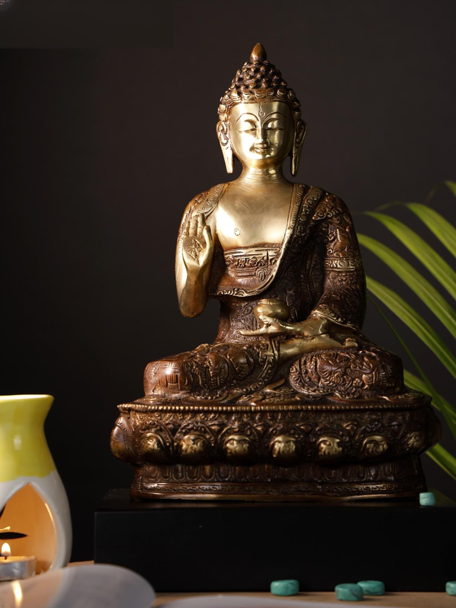 14" Blessing Buddha with Fully Carved Robe | Brass Statue on Wood Base: Title: 14" Blessing Buddha with Fully Carved Robe | Brass Statue on Wood Base Description: Additional Information: Brass Statues Reserve: $305.00 Shipping: Domestic: Flat-rate of $34.00 to anywhere wi